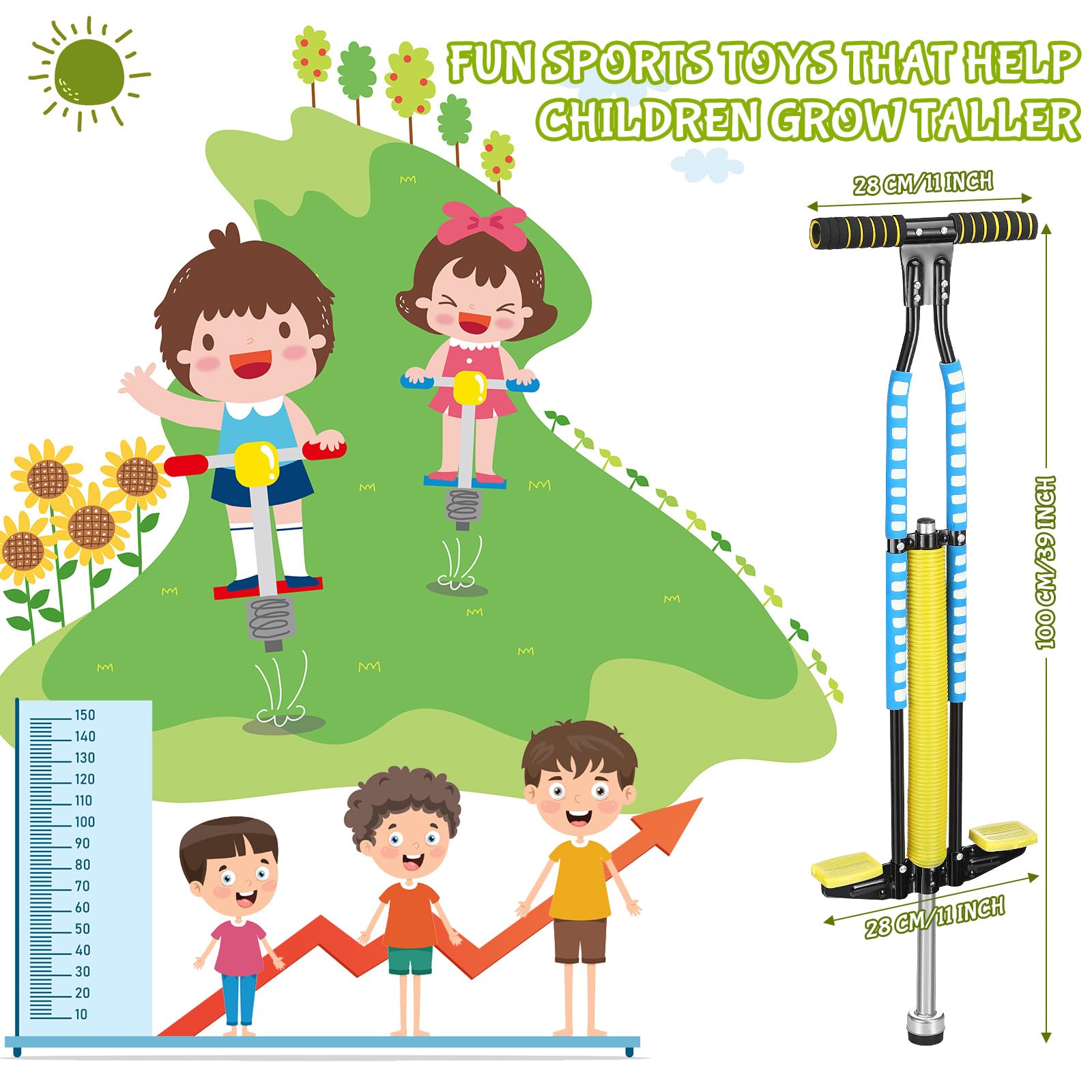 Leitee 2 Pcs Pogo Stick, Suitable for 80-160 Lbs, Soft Foam Jump Stick, Easy Grip Handles, for Beginners Teens Adults Outdoor Exercise Body Balance Keep Healthy(Blue, Green)