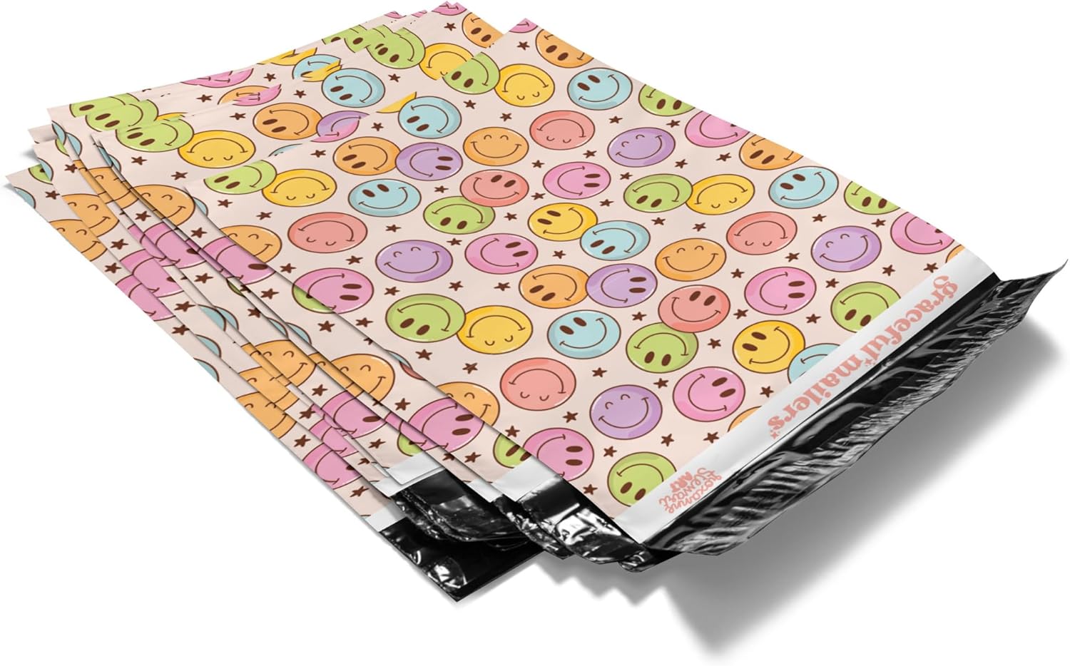Poly Mailers 6x9 100 Pack, Waterproof & Tear Resistant Mailing Envelopes for Small Business Supplies, Shipping Bags for Clothes, Cute Shipping Bags for Small Business, Happy Smiles