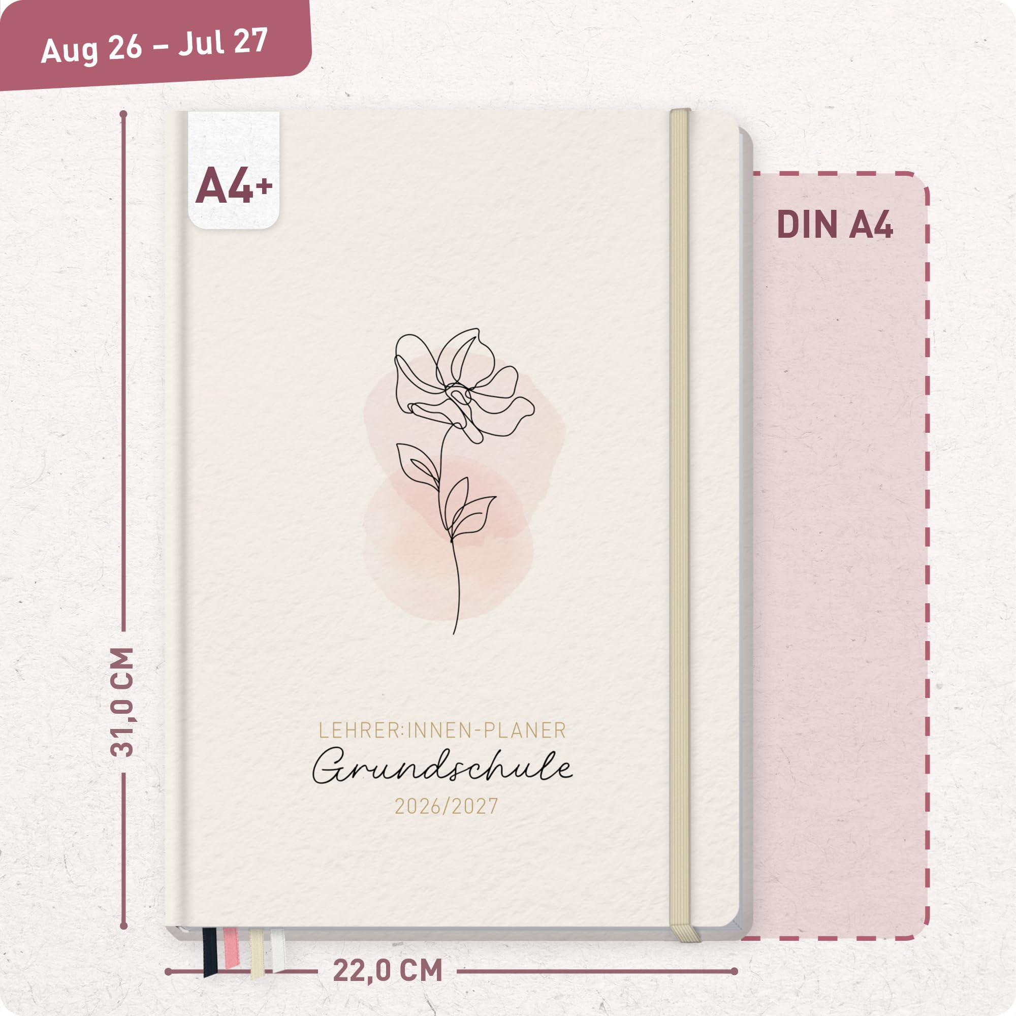 Häfft® Lehrerplaner Grundschule 2026/2027 im A4+ Format Hardcover - Schuljahr 12 Monate (Aug 26 - Jul 27) Lehrerkalender & Unterrichtsplaner für Klasse 1–4 "Soft Flower"