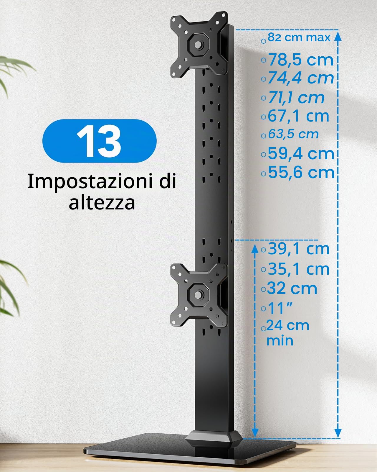 HUANUO Braccio Monitor Doppio, Dual Vertical Monitor Arm Suitable for Two Screens from 13 to 34 Inches 20 kg, Swivel, Tilt, Height Adjustable, VESA 50/75/100