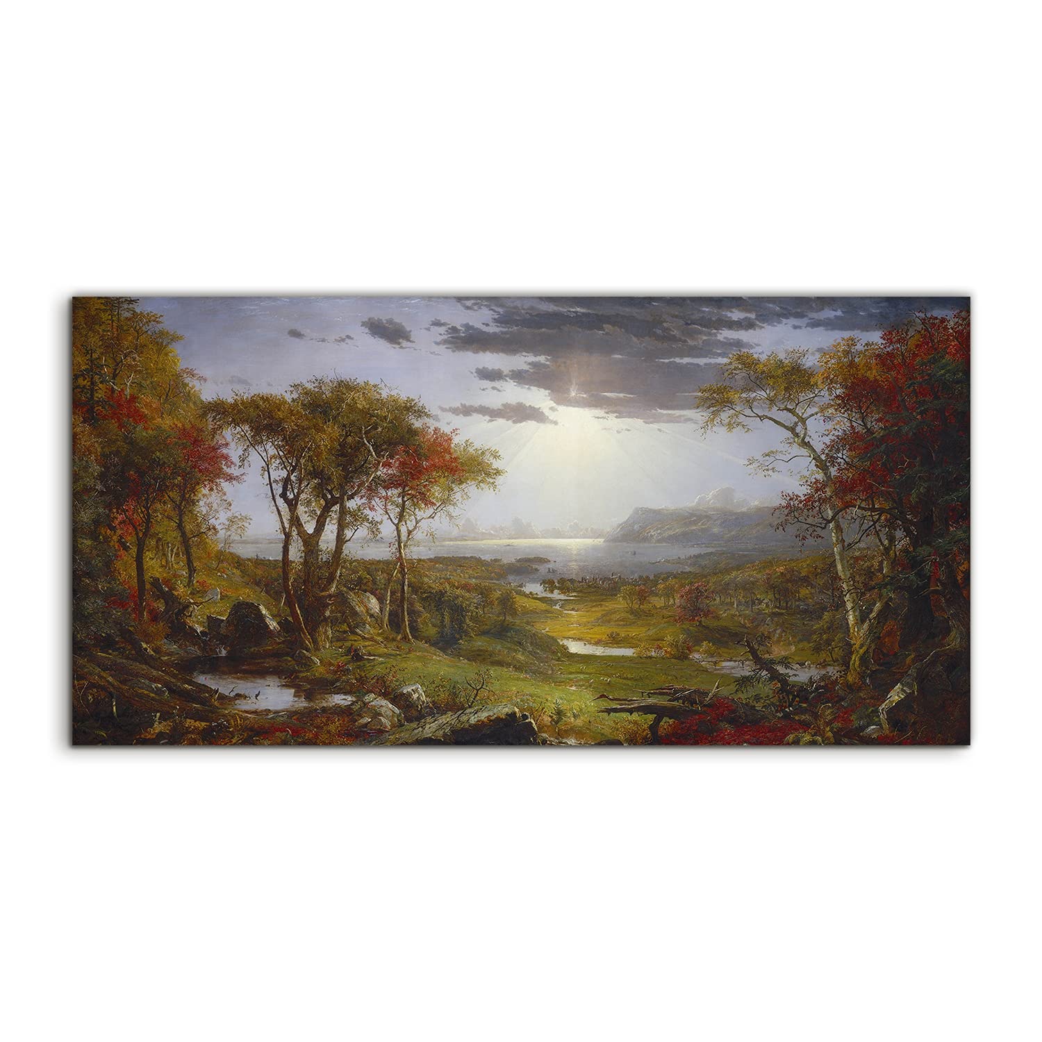 Coloray Pintura acrílica 100x50cm Arte Vidrio Acrílico Mural Sala De Estar Cuadro De Pared - Cielo de los árboles de los prados del río