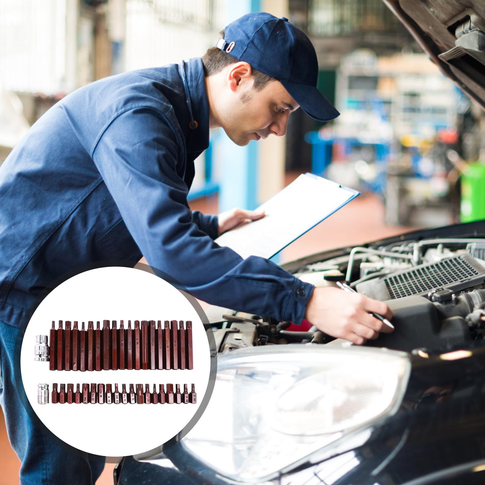40 Pezzi Set di Bussole per Punte a Stella, Kit Auto in Acciaio
