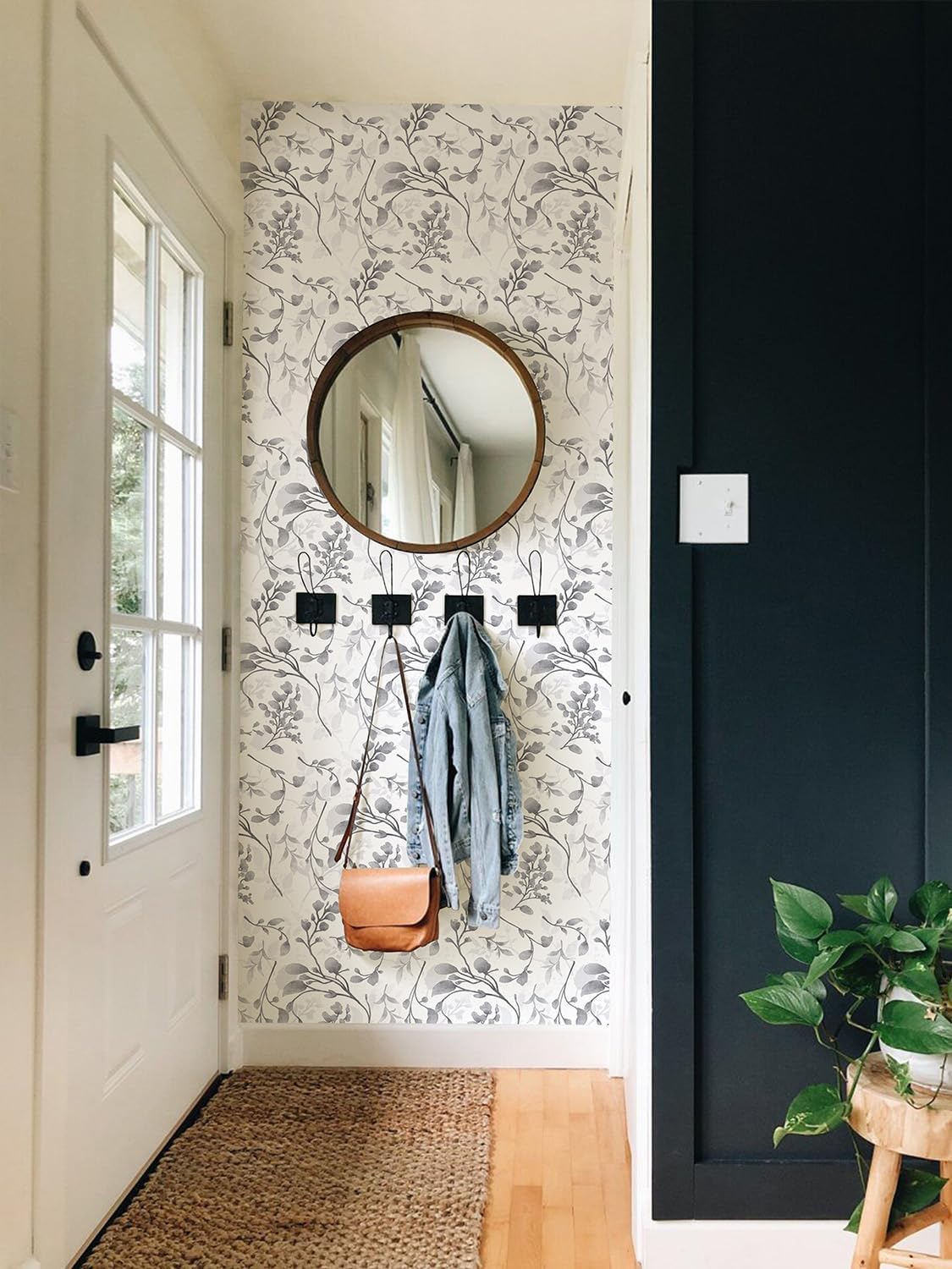 Orainege Gray Floral Wallpaper Peel and Stick Wallpaper 17.7 in ×118.1 in Self Adhesive Floral Contact Paper Waterproof Removable Wall Paper for Bedroom Bathroom Cabinets Decor