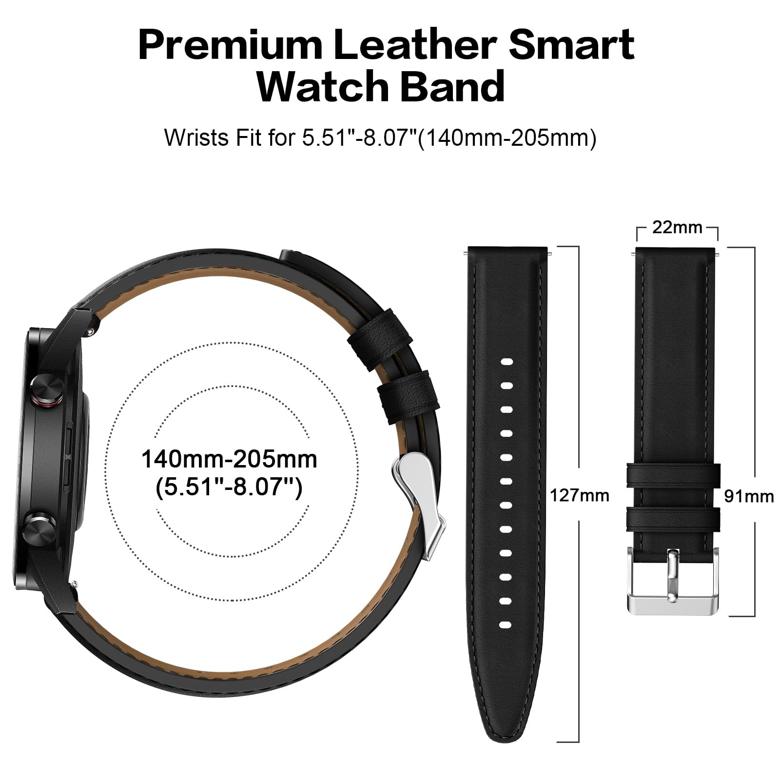 Cinturino per Amazfit GTR 3 Pro, 22mm Cinturino in Pelle per Amazfit GTR 4, GTR 3, GTR 3 Pro, GTR 2, GTR 2e, Amaz fit Stratos, Stratos 2, Stratos 3, Amazfit Pace, Amazfit Balance, Amazfit GTR 47mm