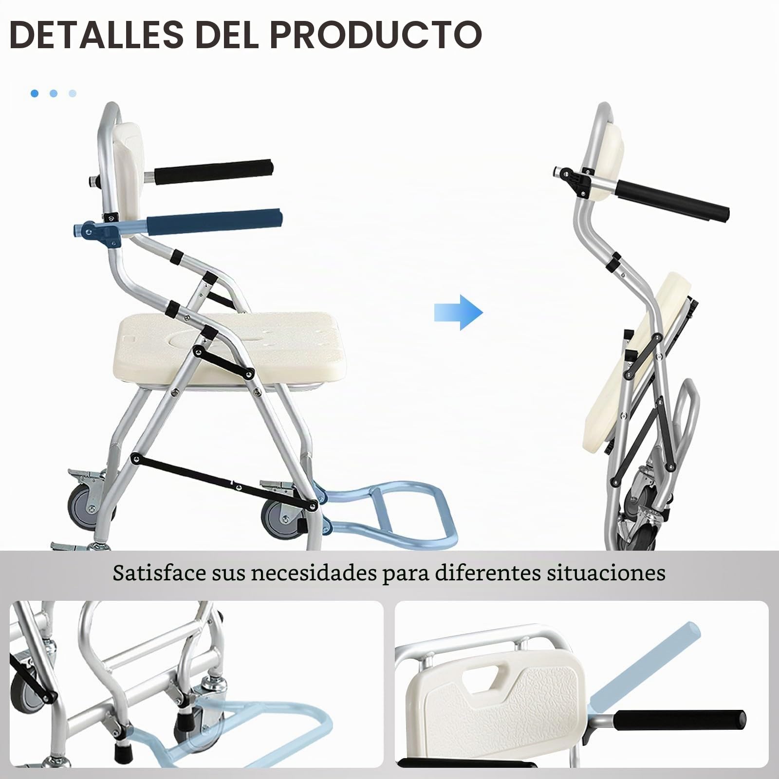 Silla Ducha Personas Mayores, Sillas de Ruedas para Ducha, Blanco | Silla para WC y Ducha con Pedales Antideslizantes, Silla Baño Ancianos Ducha con Cojín de Asiento Suave, 4 Ruedas con Frenos