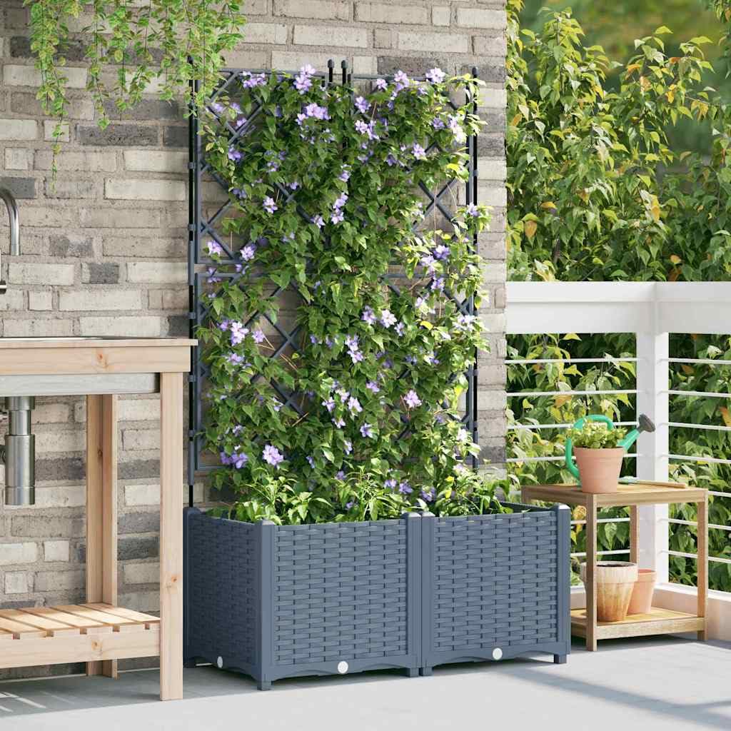 Nowoczesna donica ogrodowa 2 sztuki jasnoszary 80x40x143 cm z trelisem na taras balkon odporna na warunki atmosferyczne łatwy montaż plastik