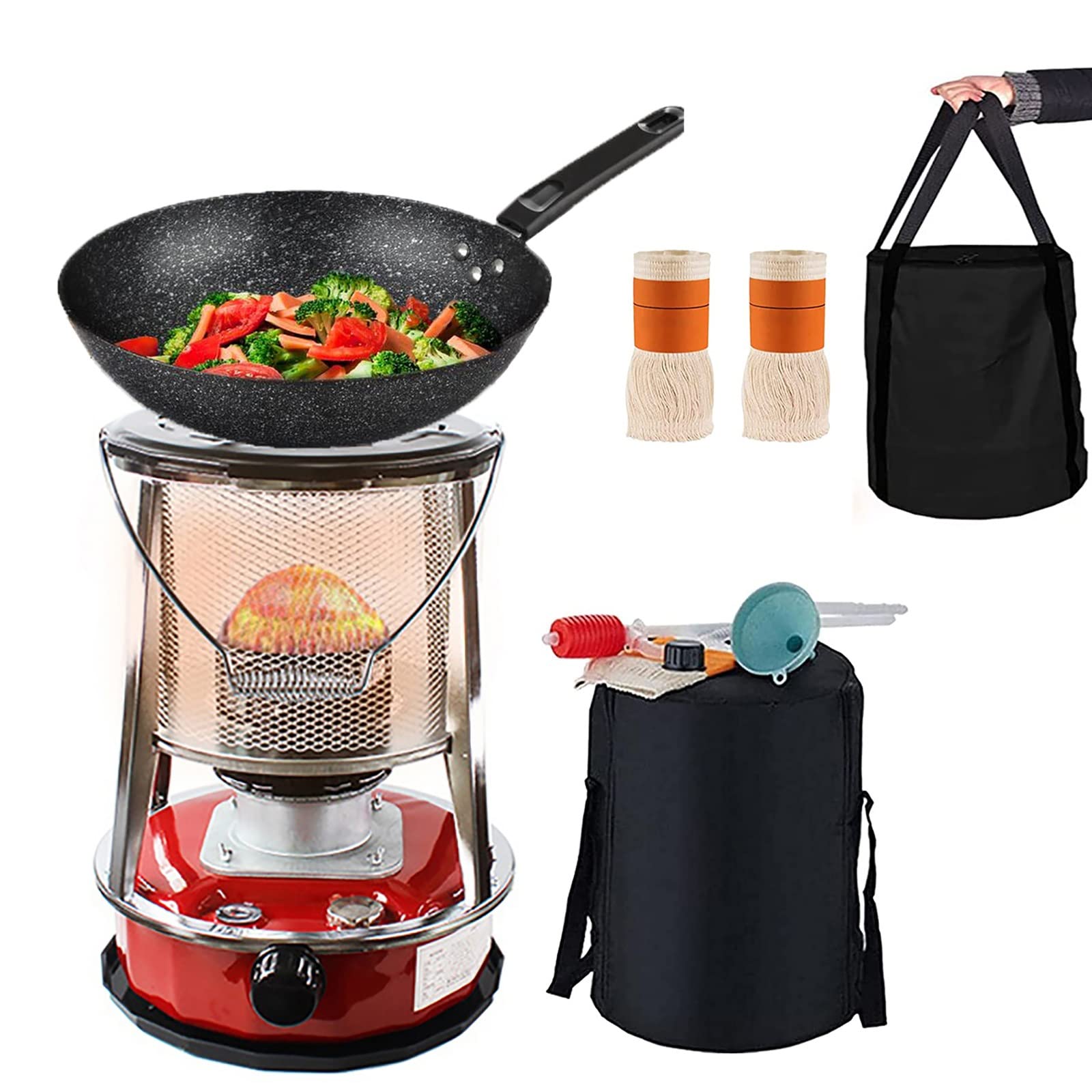 Petroleumofen Für Innenräume,Petroleum Heizung,Mobile Heizung Ohne Strom Innen,Tragbarer Petroliumheizer,Camping Heizung Und Kochen,Effizienter Petroleum Ofen Indoor Mit Umfallschutz (Color : Red)