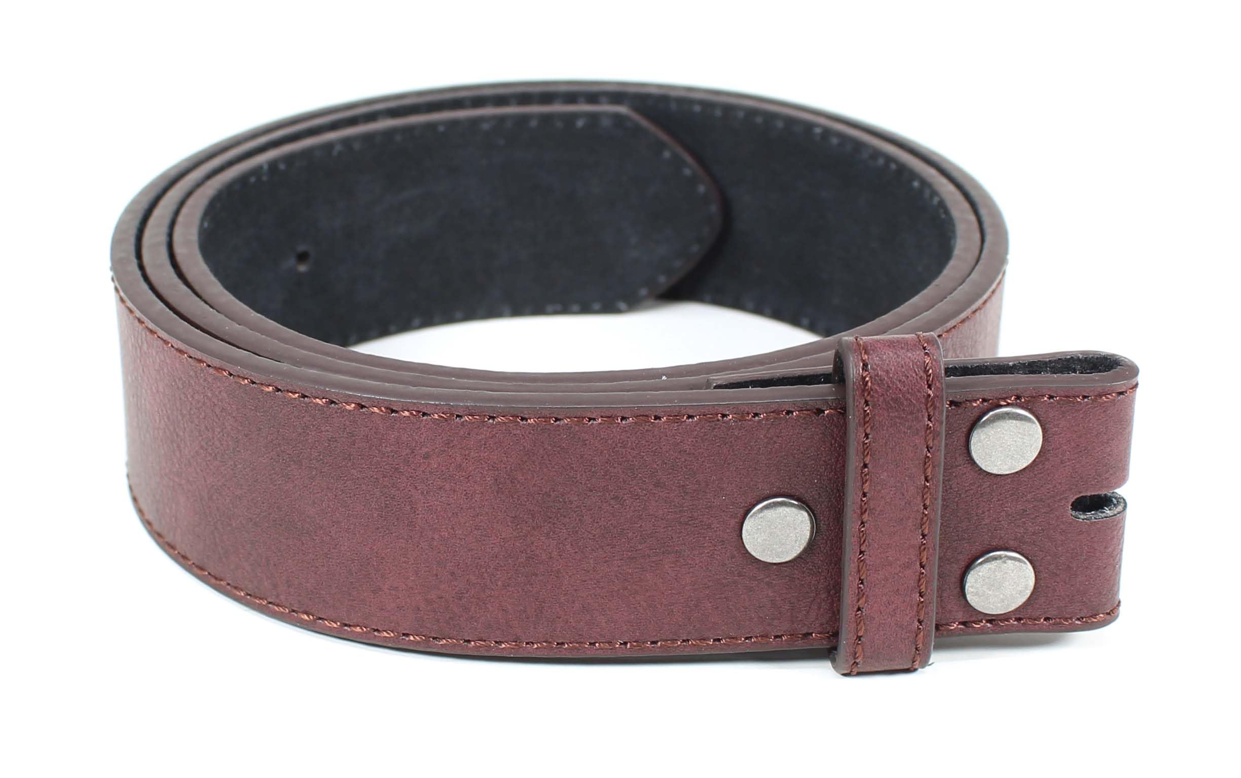 Leather Belt Strap with Vintage Distressed Texture 1.5" Wide with Snaps and without Buckle