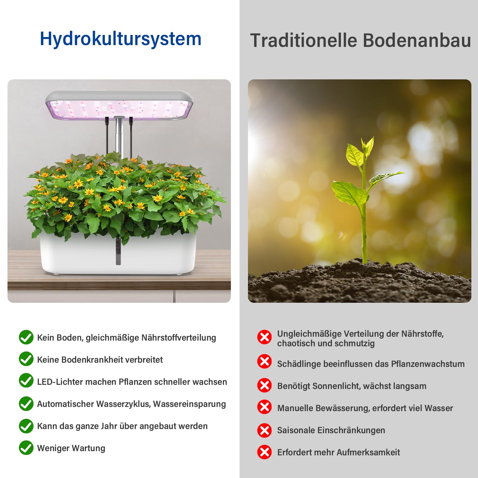 Smart Garden, sistema hidropónico WiFi, 12 macetas, jardín de hierbas para interiores con LED ajustable, cosecha frescura directamente en casa