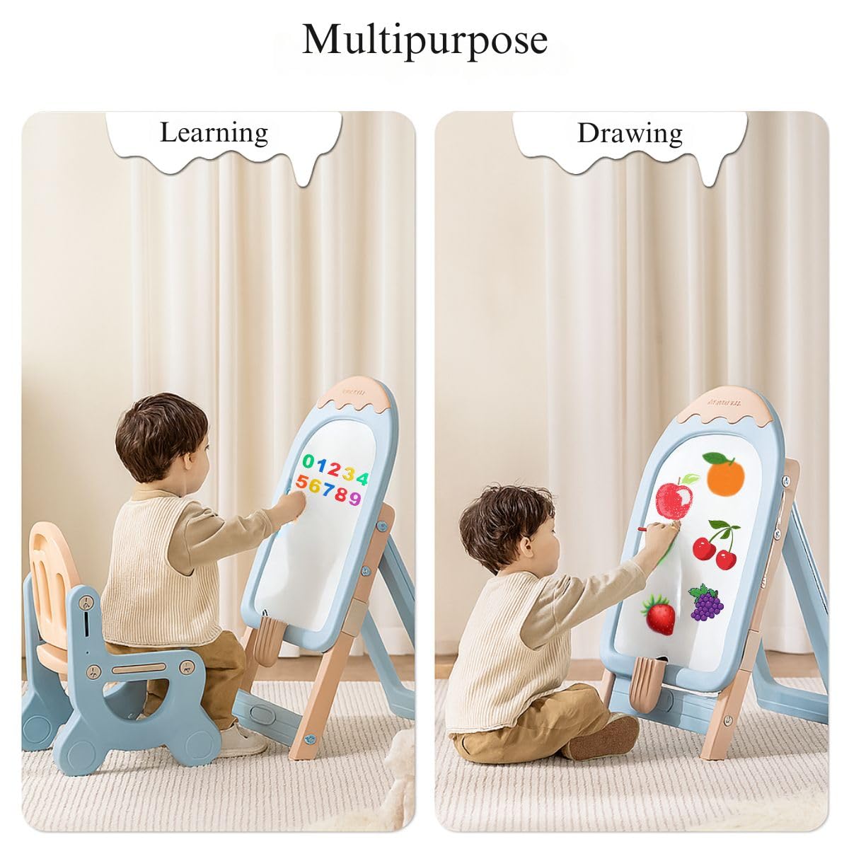 Little Olive Pastel Blue Kids Chair & Drawing Board - DIY Creative Station -3