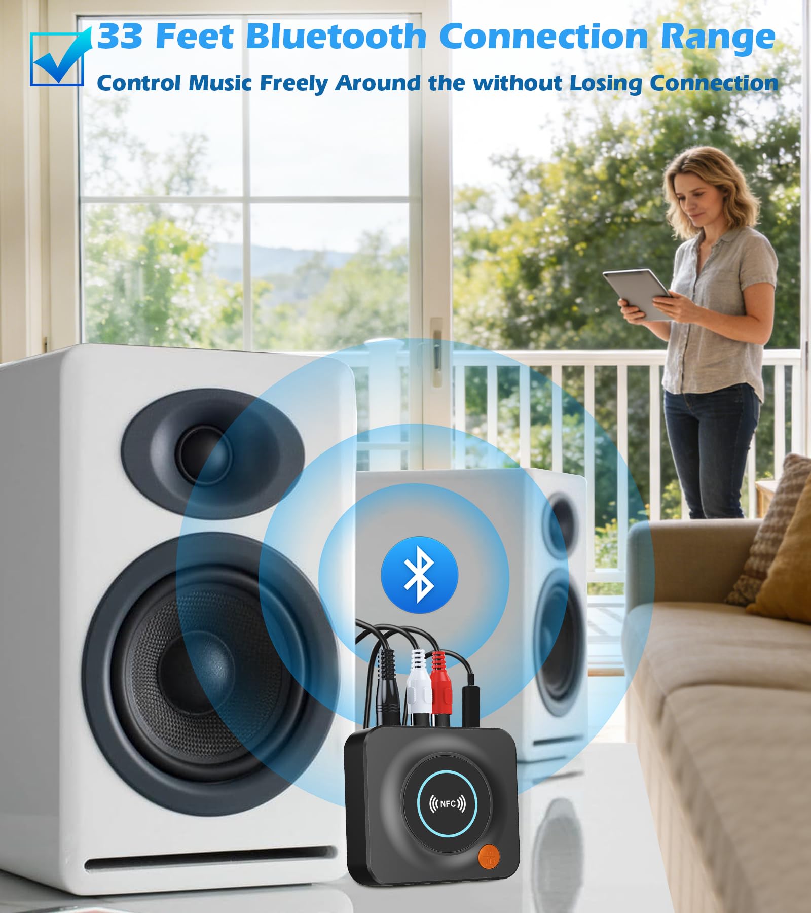 Bluetooth-Empfänger für Heim-Stereoanlage, AUX Cinch auf Bluetooth Adapter für alte Lautsprecher, NFC Wireless Audioempfänger für Musik-Streaming-Soundsystem, KAIY Konvertieren kabelgebundene