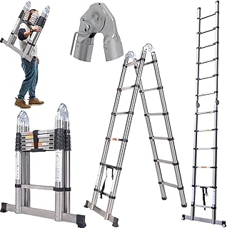 Folding Telescopic Ladder 12.5FT/3.8M Max Load 330lbs Multi-Purpose Stainless Steel A-Shape Single Straight Ladder Extendable Ladder with EN131 Standard, DIY Loft Roft Home Work Climb Ladder Small