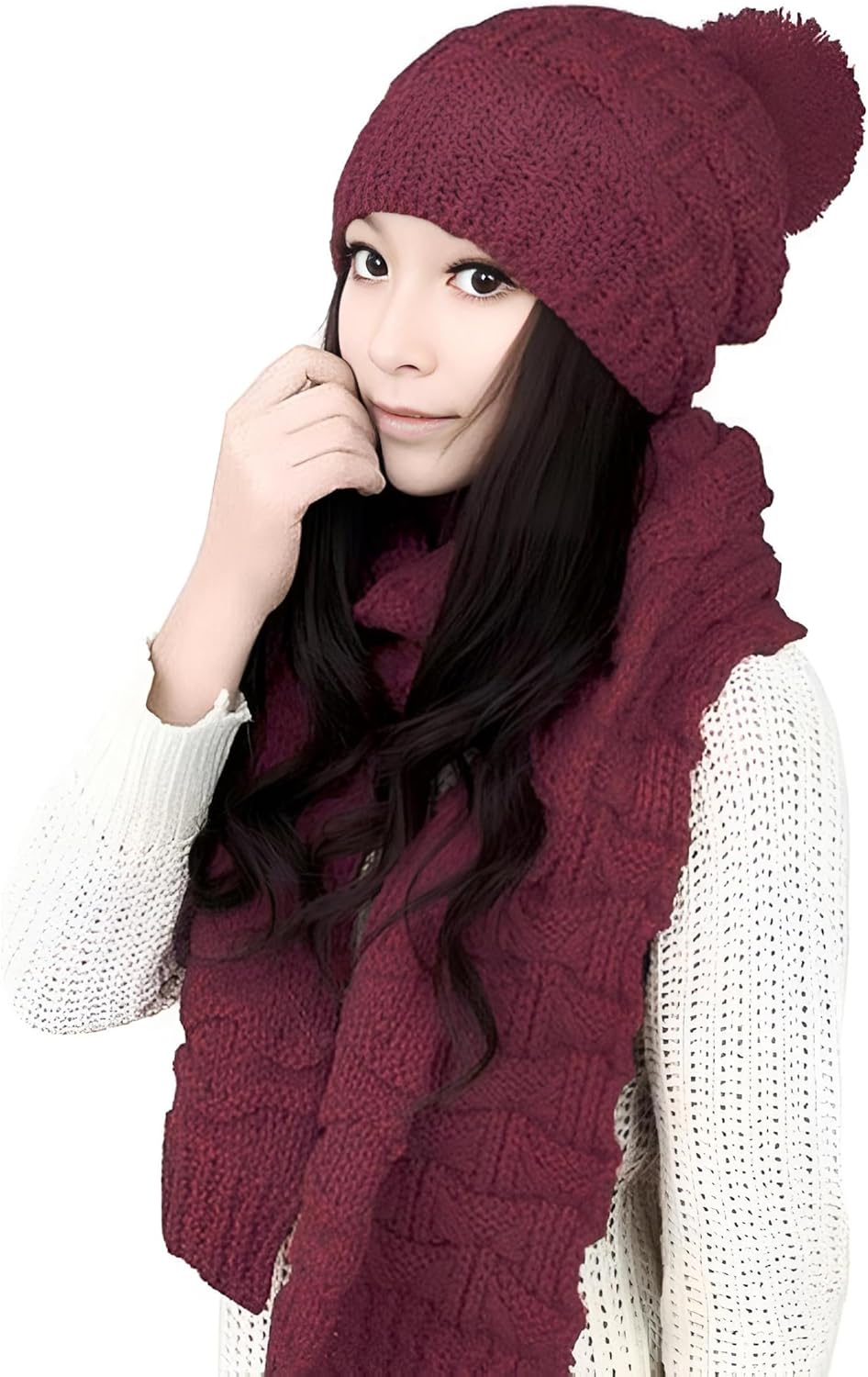 Roll Up Women's Girls Winter Warm Cozy Fashion Knitted Hat Beanie cap Scarf Scarves Seasonal Gift Set