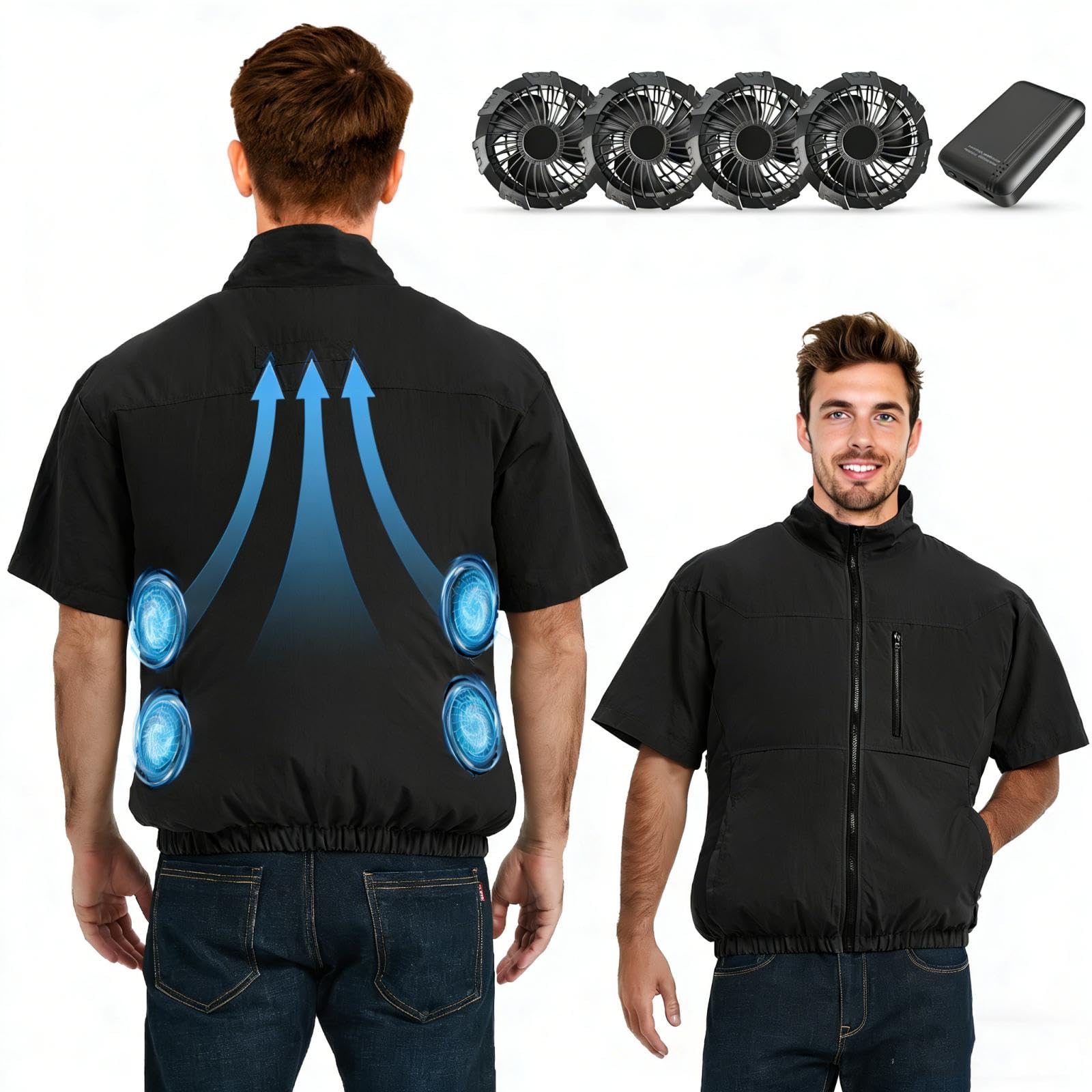 FERNIDA Chaleco refrigerante con batería de 10000 mAh de 7,4 V, chaleco de refrigeración eléctrico con 4 ventiladores para verano, clima caliente, ropa de refrigeración transpirable para hombres y