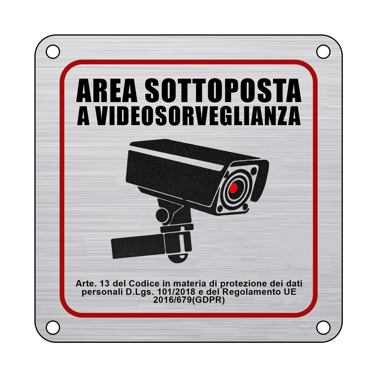 Flintronic 1 panneau de zone vidéo surveillée en aluminium, 15 x 15 cm propriété privée panneaux métalliques avec alerte RGPD, avec adhésif 3 m et trous pré-percés, pour maison et magasin, intérieur