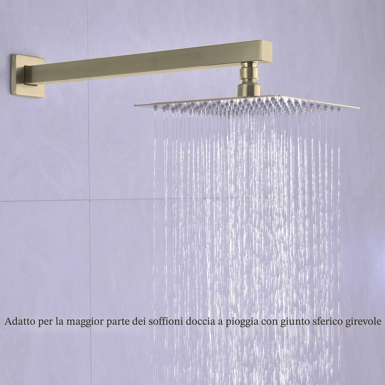 Braccio doccia da 40,6 cm, estensore per soffione doccia a pioggia con flangia e nastro in teflon, in acciaio inossidabile spesso, per soffione doccia a pioggia (oro spazzolato)