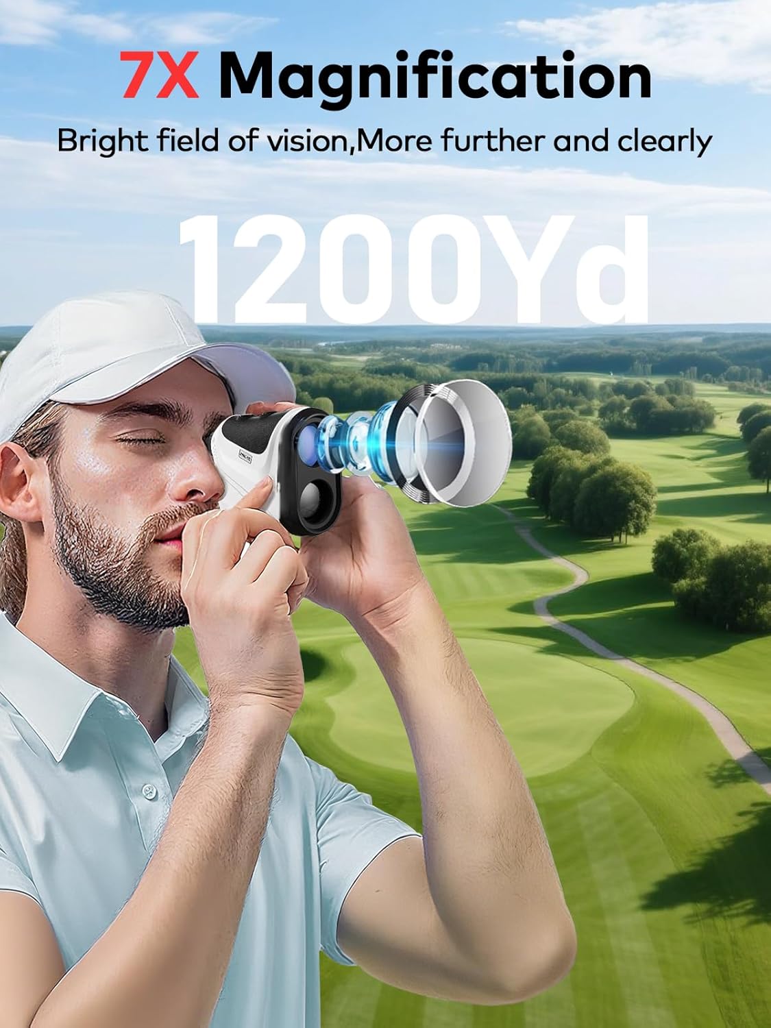 MOESAPU Range Finder Golf with Slope, 1200yd Laser Range Finder with Tripod Mount Hole, 7X Magnification Flag Lock Locking Vibration for Hunting, Distance Measurment Rangefinder Accessories, White - Image 3