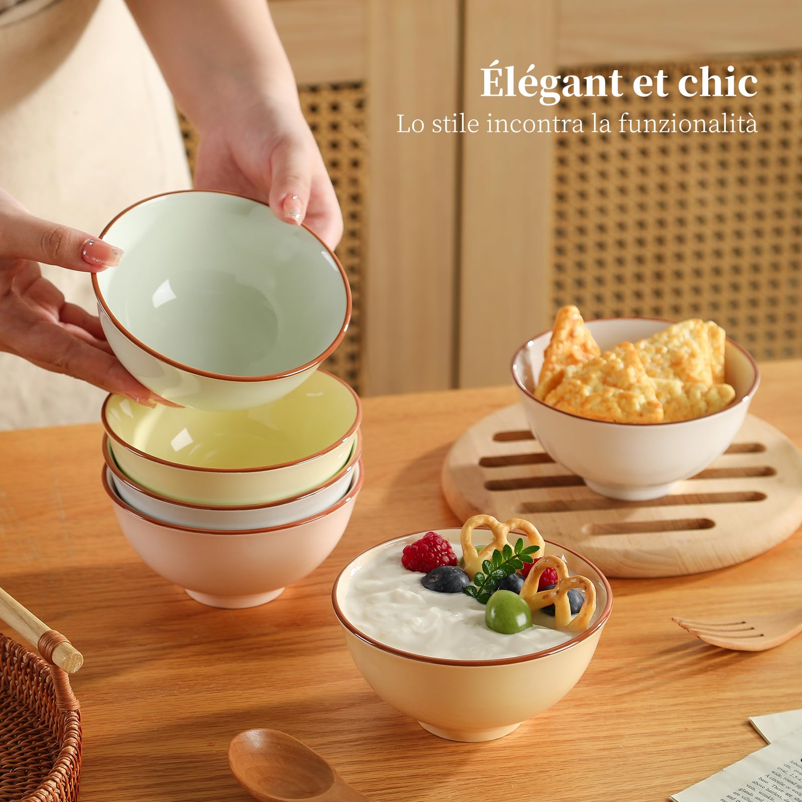 Set Ciotole Colazione Ceramica Piccole - Set di 6 Ciotole Dessert Colorate - Ciotoline Dolci - Ciotole Gelato Porcellana - Ciotola Piccola Cucina - Ciotolina Snack | Riso | Yogurt - 12 x 6 cm - 300 ml