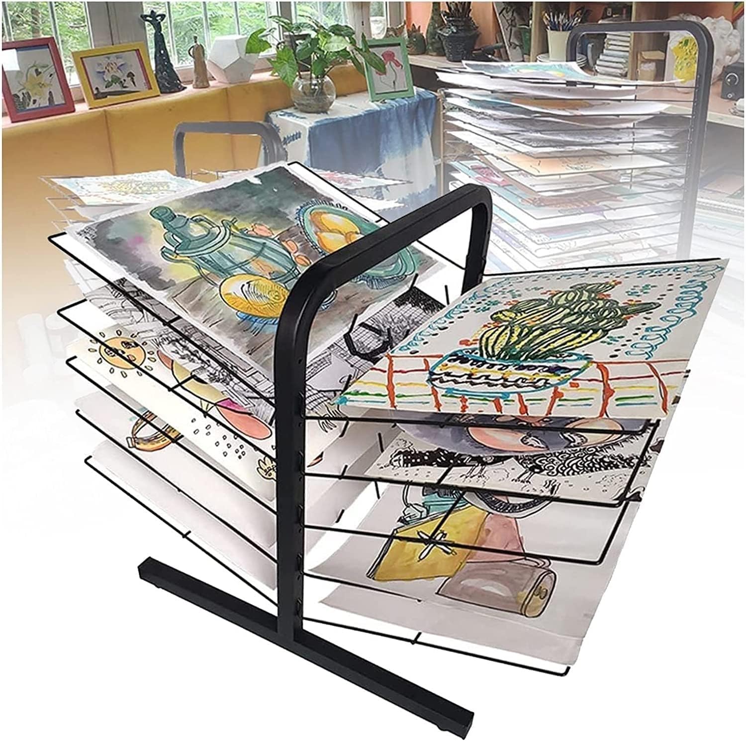 Aioneer Art Drying Rack, Desktop Double-Sided Storage Art Drying Rack, Space-Saving Shelf, Classroom Studio 10-Layer Easel Drying Rack, For Home, Studios