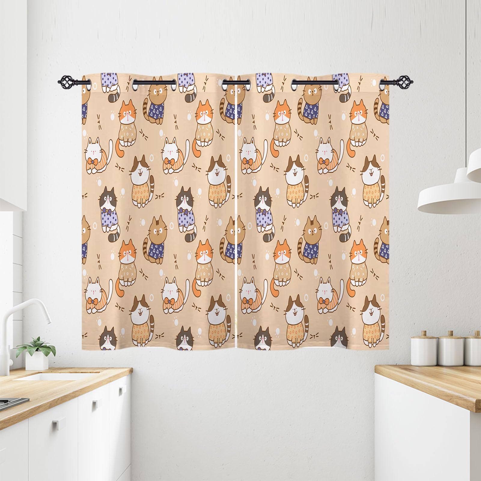 ANHOPE Cute Cartoon Cat Blackout Eyelet Curtains 2 Panels W 28" x L 54"