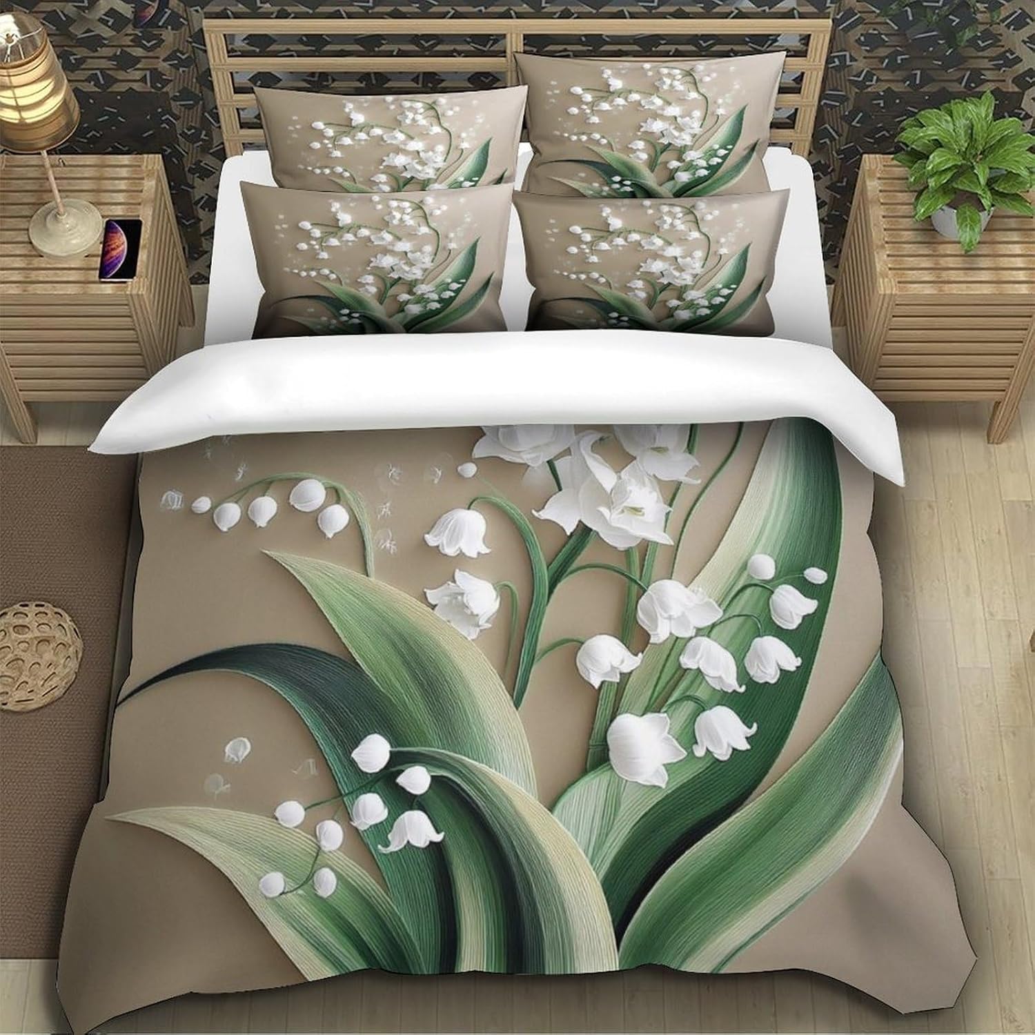 Funda Nordica Cama 135/150 Fleurs de Los Valles Ropa de Cama 3D Plantas Verdes 3 Piezas Suave Transpirable Microfibra Funda Nórdica 240x220 cm y 2 Fundas de Almohada 50x75 cm C.2429