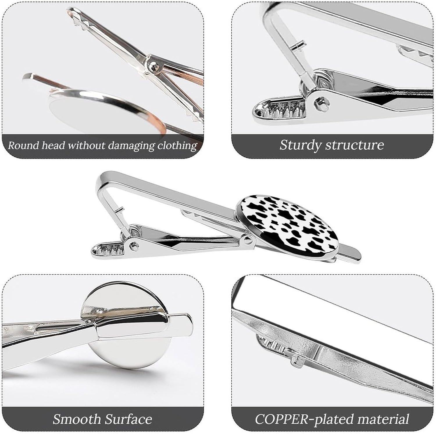Cow Print Tie Clip Fashion Jewelry Necktie Pin for Wedding Busiess Office Accessories