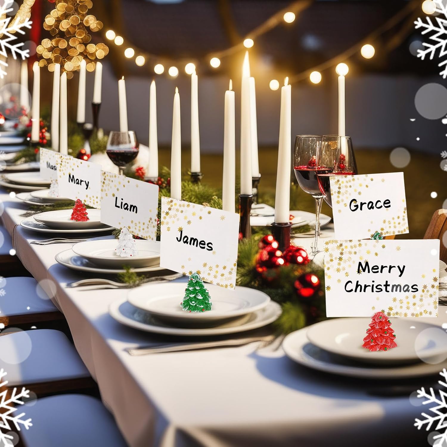 Amyhill 18 Pcs Christmas Tree Place Card Holders Resin Xmas Table Number Holder for Number Name Photo Picture Clip Holder for Xmas Table Decoration Party Favors Winter Wedding Holiday