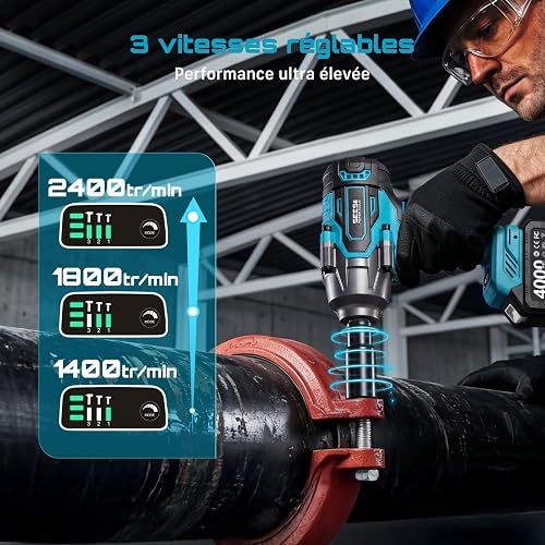 Seesii 1200 N·m Clé à Chocs Sans Fil Brushless, 1/2 pouce Boulonneuse a Choc Electrique avec 2x4.0Ah Batterie, Chargeur Rapide, Visseuse à Choc avec 5 Douilles pour la Voiture et la Maison - 5