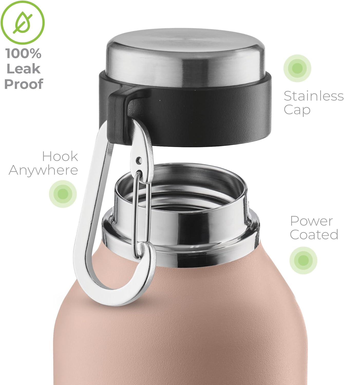 SIPX™ 20 oz Stainless Steel Insulated Water Bottle with Leakproof Lid & Carry Hook – Triple Insulated – Cold 24 Hours/Hot 12 Hours – Perfect for Gym, Work, Sports, Travel – Pink - Image 5