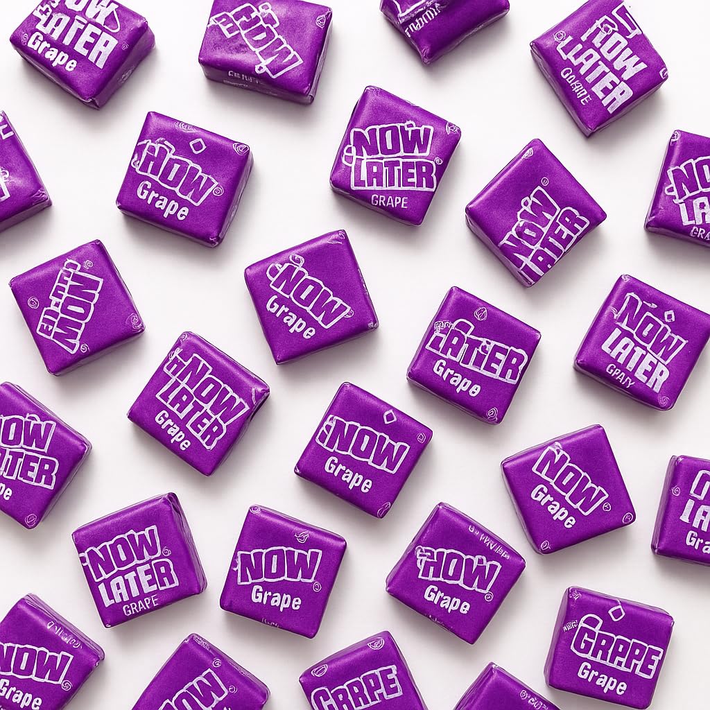 Now and Later Fruit Chews – Grape Flavor – Individually Wrapped Chewy Candy – Long-Lasting Fruity Treats – Perfect for Party Favors, Candy Bowls, Lunchboxes & On-the-Go Snacking (1lb)