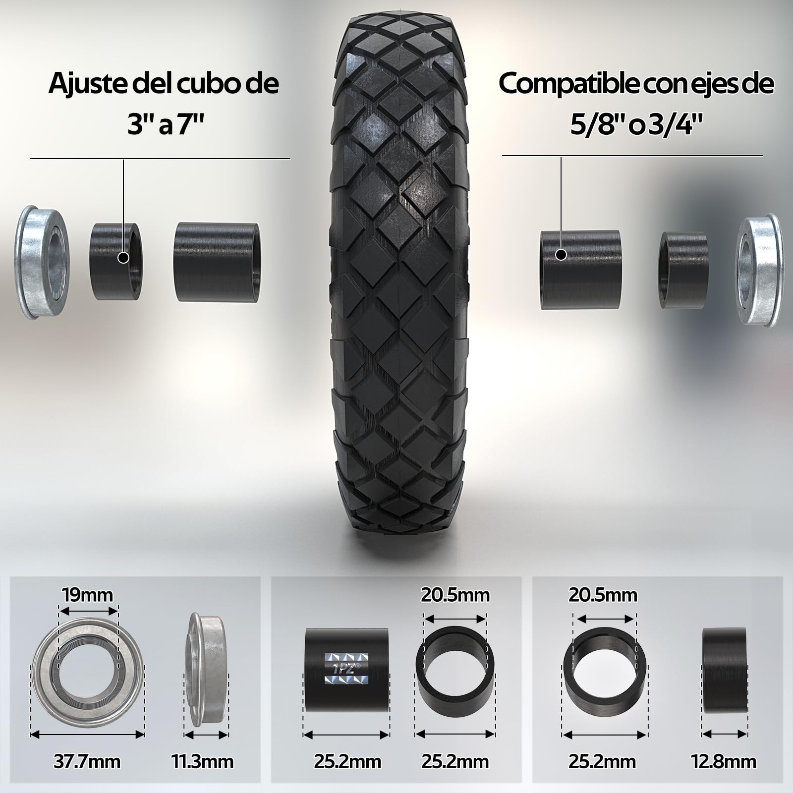 1PZ ES4-GQ8 Rueda de Carretilla 4.80 4.00-8 16" con rodamientos de 5/8" Neumático para Carretillas Remolques de Jardín Carros de mano