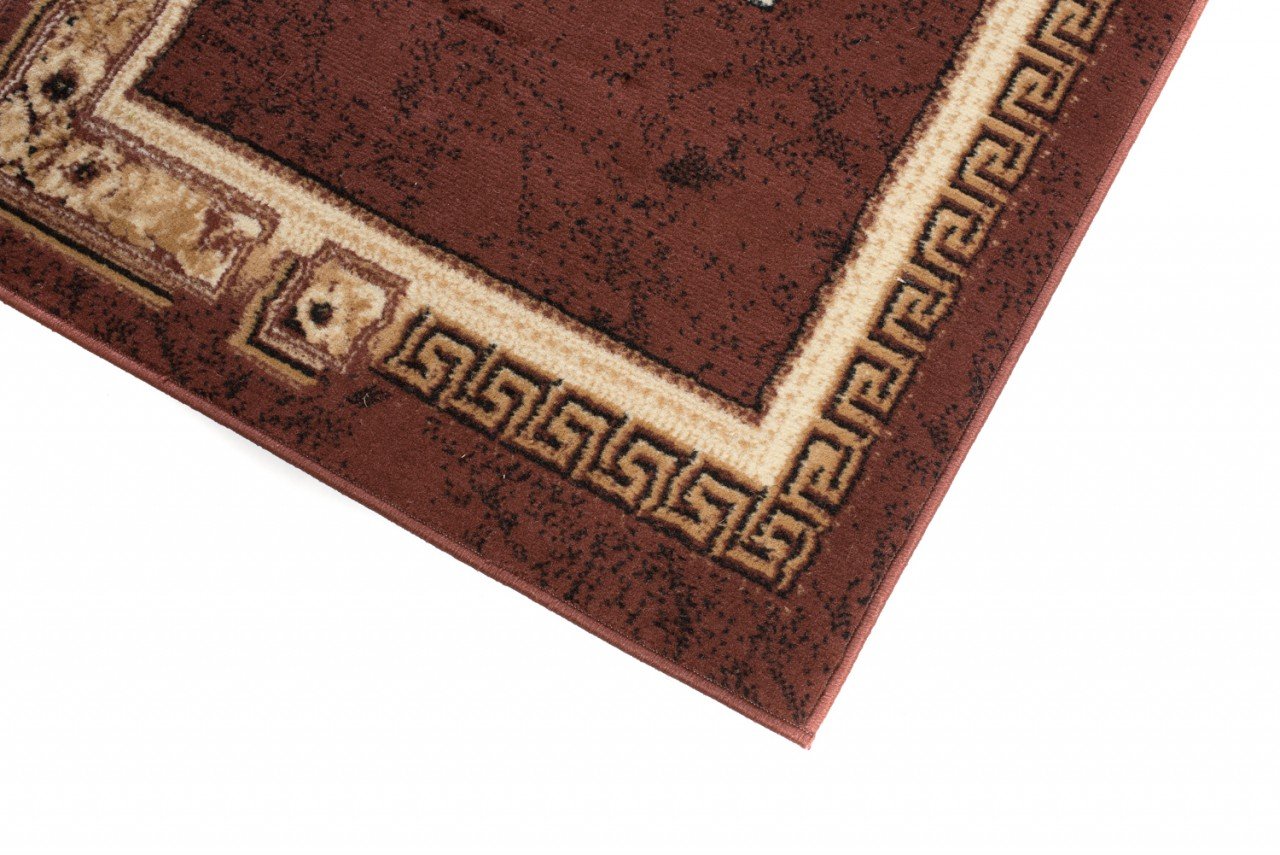 Tapiso Atlas chodnik z krótkim włosiem, designerski dywan do salonu, brązowy, beżowy, nowoczesny, kwiatowy, grecki wzór, do sypialni, Ökotex 80 x 300 cm