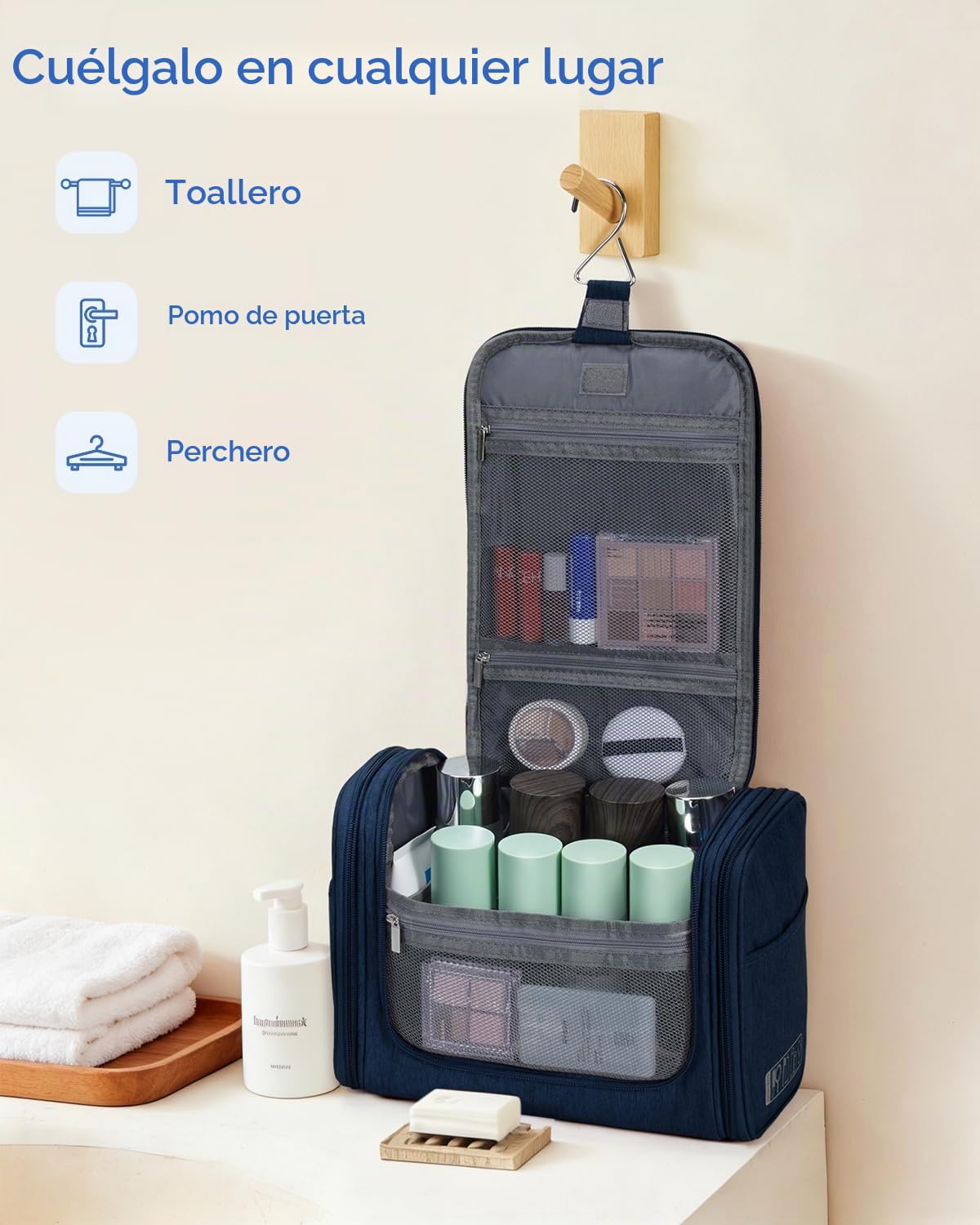 WANDF Neceser para Colgar Impermeable Bolsa de Aseo Colgante Viaje Hombre Bolsa de Cosméticos y Maquillaje para Mujer