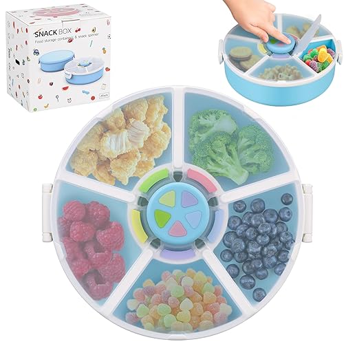 Miniatura 1 de Paquete giratorio de aperitivos original para niños, contenedor reutilizable con dispensador de 5 compartimentos y tapa, sin BPA y PVC, apto para