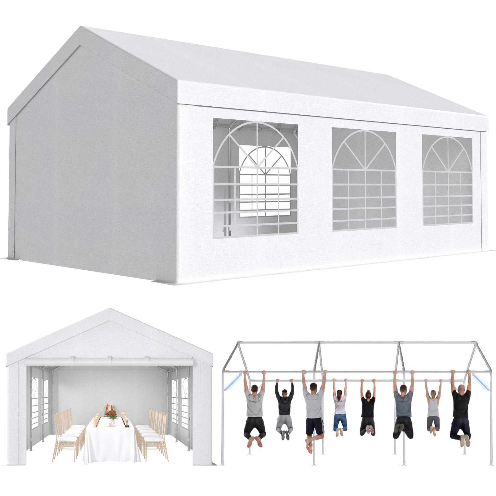 TRIUMPHKEY Partyzelt Pavillon 4x6 Wasserdicht Stabil, Gartenzelt UV Schutz 50+ 560g/m² PE-Plane, Festzelt Bierzelt Gartenpavillon für Garten, Party, Festival, Hochzeit, weiß