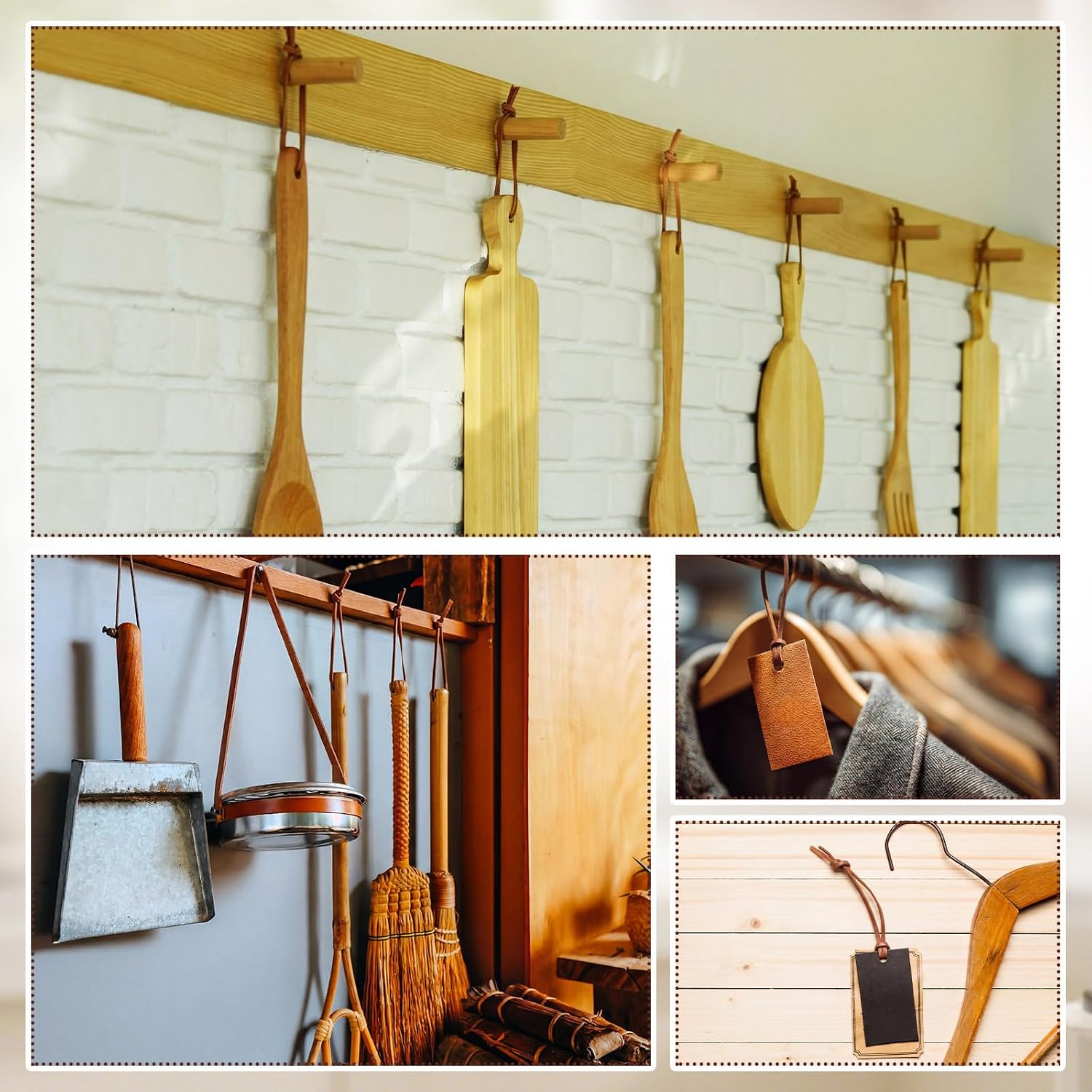 100 Pcs Flat Leather Hanging Strap for Kitchen Cutting Board 3 mm Hanging Rope Rustic Rack Hanger Display Holder Leather String for Farmhouse Home Wall Decoration Kitchen Knife Board Supplies