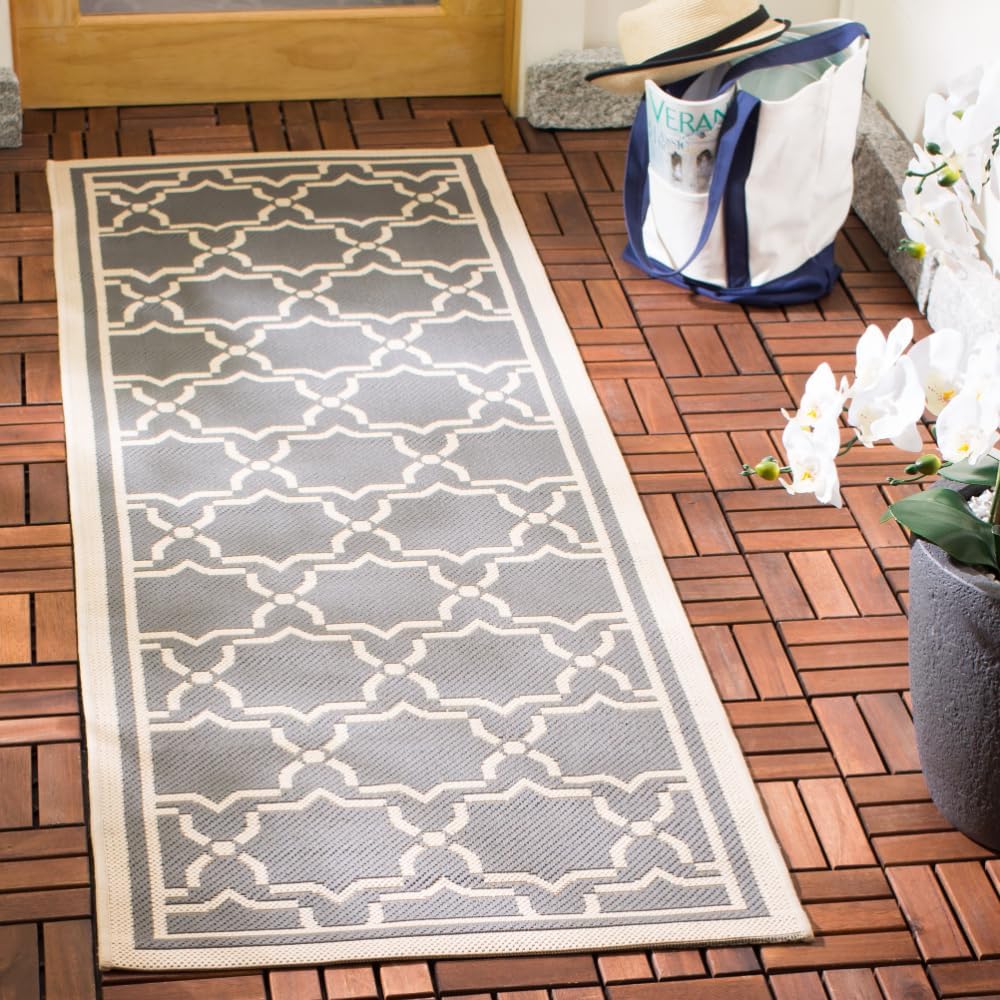 SAFAVIEH Courtyard Collection 2'3" x 10' Anthracite/Beige CY6916 Indoor/ Outdoor Waterproof Easy Cleaning Patio Backyard Mudroom Runner Rug