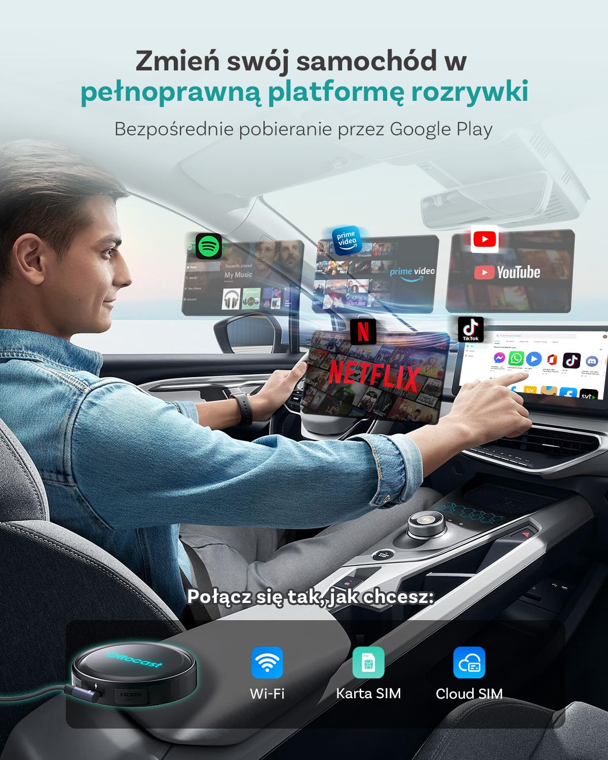 (2026 Nowy) OTTOCAST P3 Pro CarPlay AI Box, 3-w-1 Wireless Adapter CarPlay & Android Auto z Wyjściem HDMI, 8GB+128GB, Podział Ekranu, Aplikacje do pobrania, Aktualizacja OTA dla aut CP/AA przewodowych