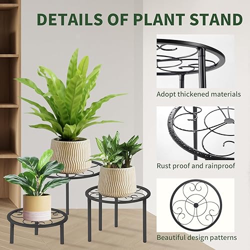 Miniatura 6 de Juego de 5 estantes de metal para plantas en maceta, estantes resistentes para plantas de diferentes tamaños, estantes de flores de hierro,