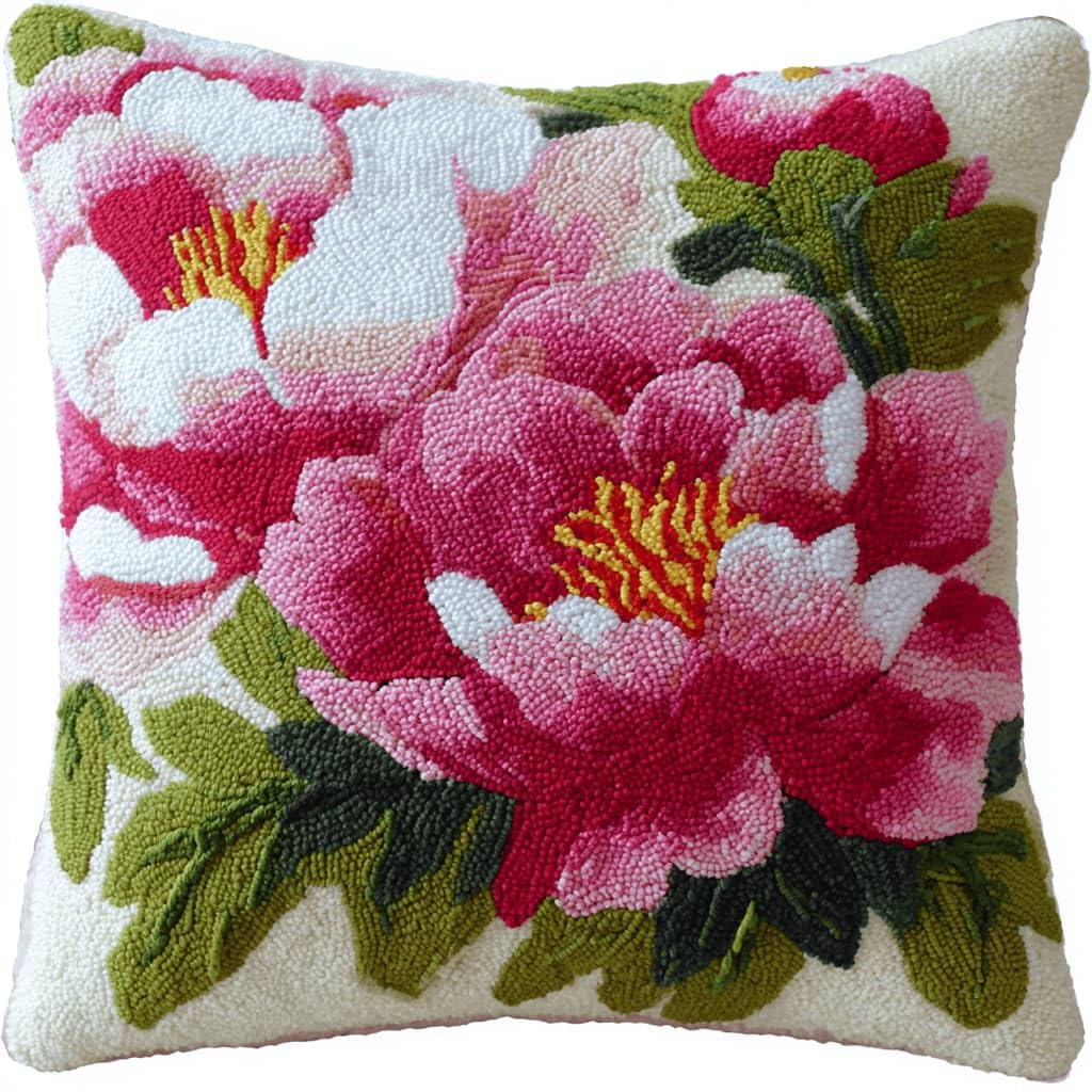 Kitquiver Latch Hook Kits Donkey for Adults,Peony DIY Latch Hook Cushion Kits and Latch Rug Kits Cross-Stitch Embroidery Cushion Cover for Home Sofa Decoration 17X17 in