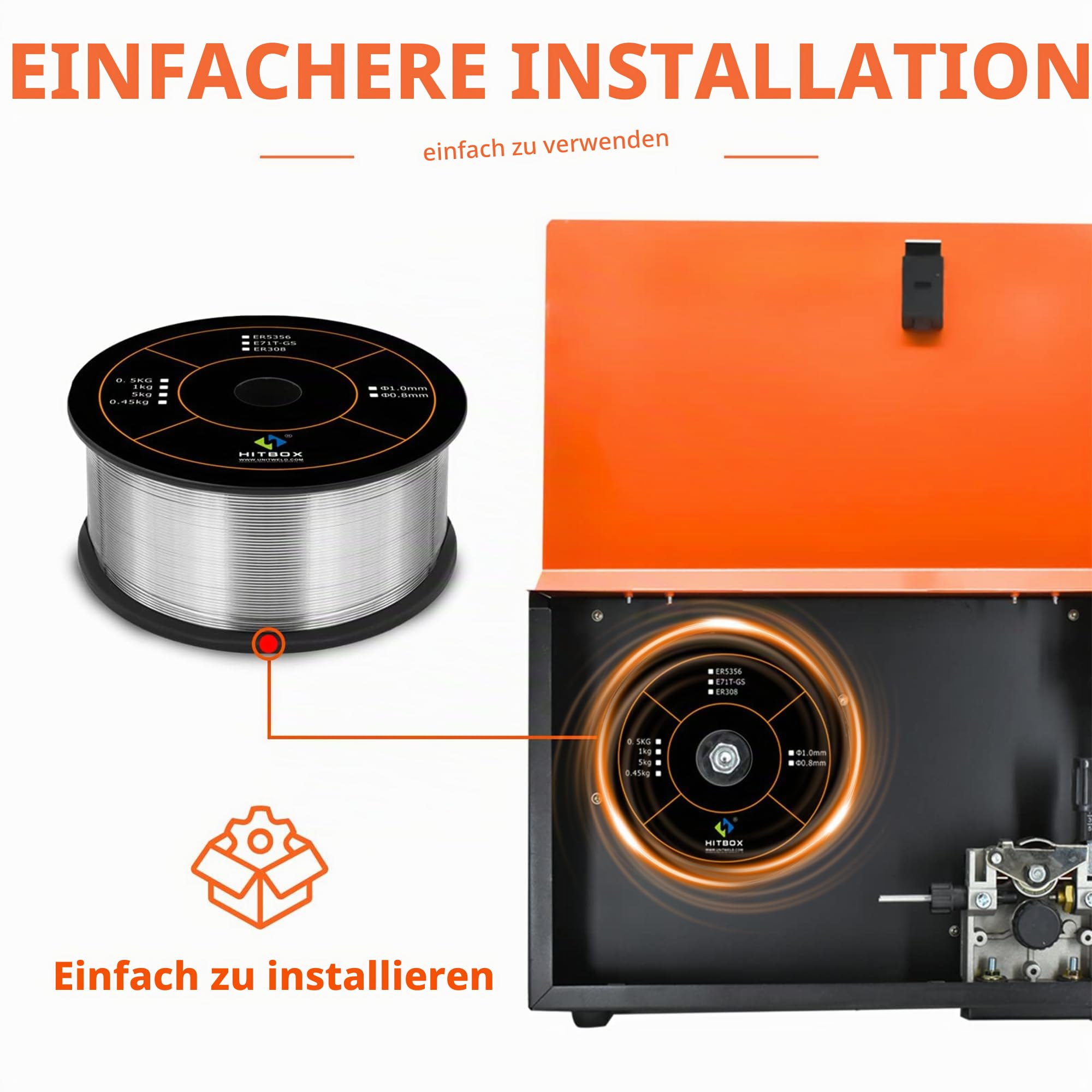 HITBOX E71T-GS Fülldraht ohne Gas 0,8 mm – 2 × 1 kg MIG Schweißdraht D100 Spule für Stahl- und Metallschweißen