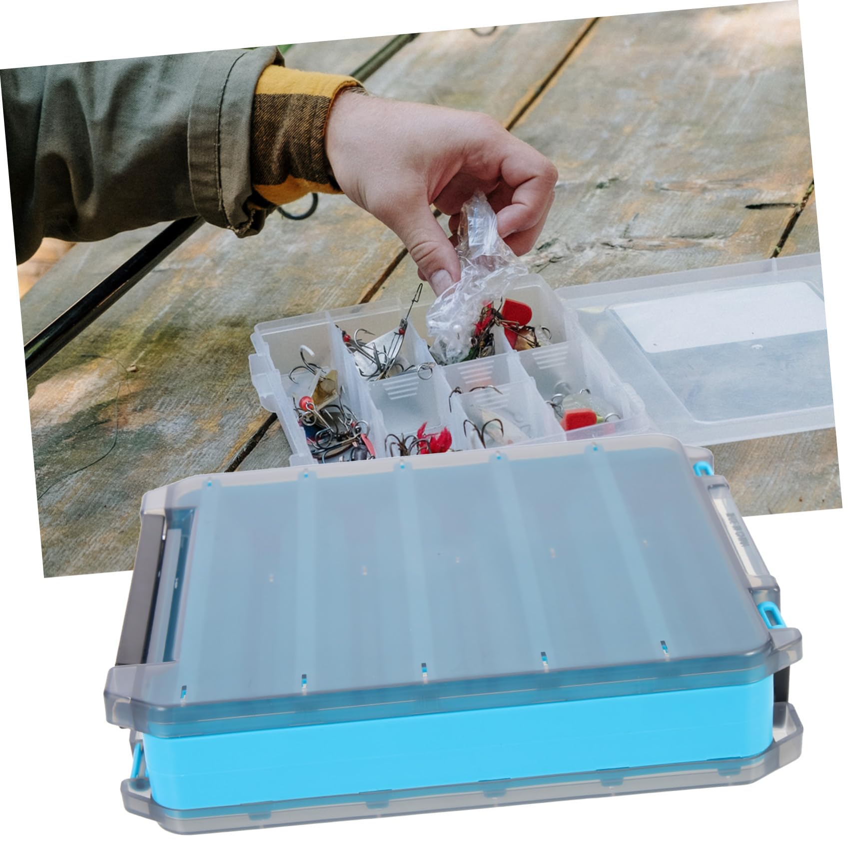 Scatola Esche da Pesca Doppia Faccia Grande Organizer Portatile Attrezzatura con Scomparti Interni Resistente per Conservazione Artificiali e Accessori
