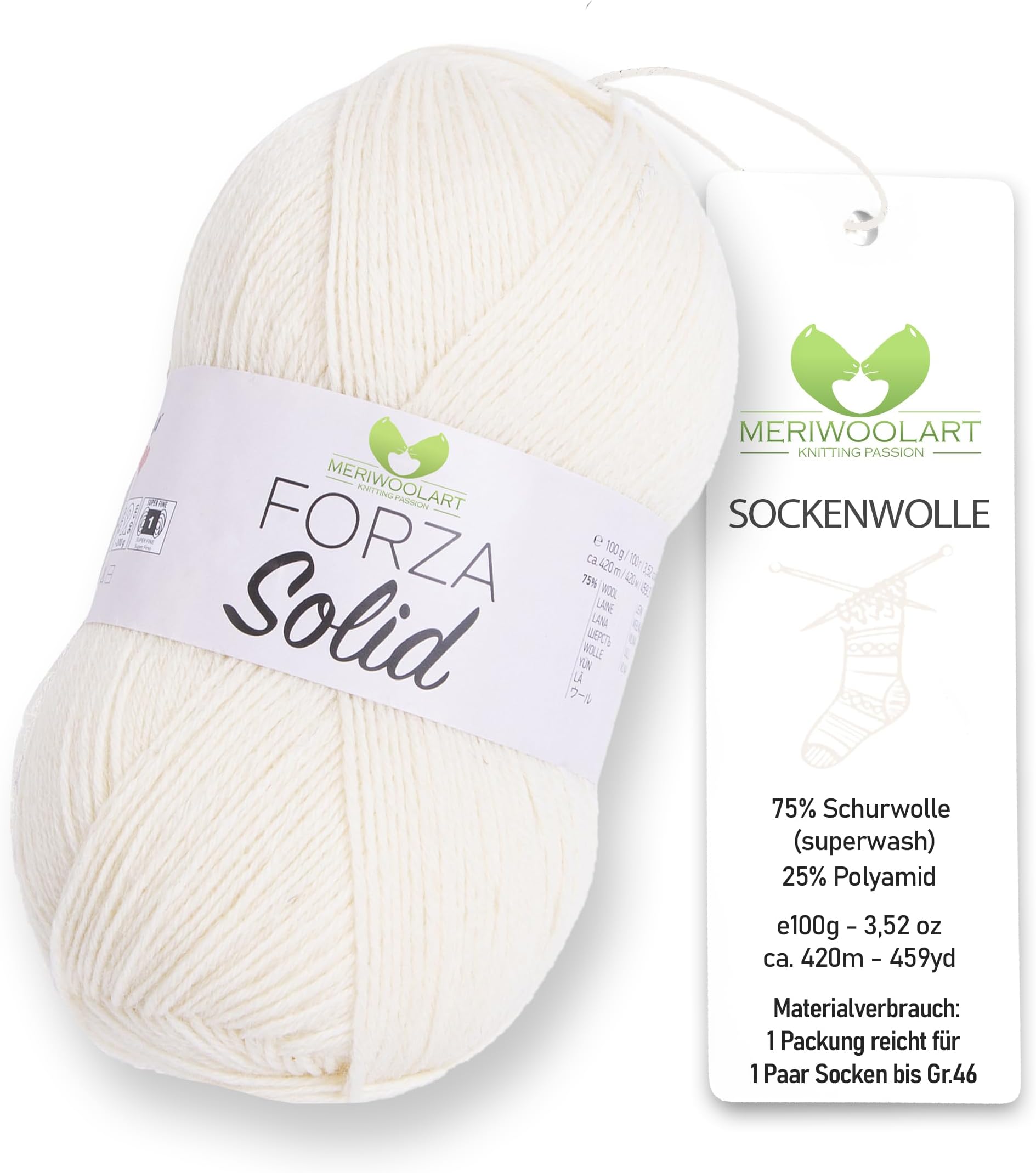 MeriWoolArt® Sock Wool 4-Ply - 100 g Merino Wool Yarn for Knitting & Crocheting, 75% Virgin Wool (Superwash), 25% Polyamide, 420 m - Ideal for Socks for Men and Women, Sweaters & Cardigans 4602