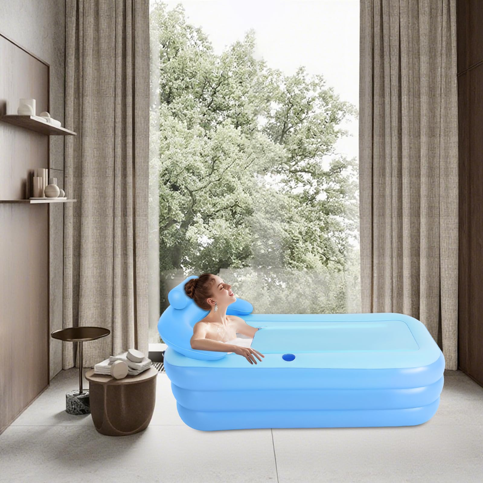 Vasca da bagno gonfiabile portatile pieghevole con poggiatesta vasca da bagno pieghevole asciugatura in PVC 160×84×64cm per uso adatto in una spa adulta, piscina pieghevole per interni ed esterni