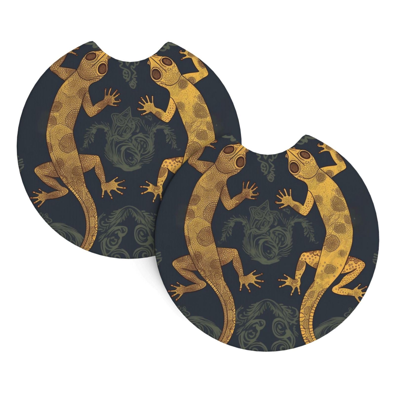 2 Pack Car Coaster for Cup Holders Gecko Lizards Car Cup Coaster 2.7" Neoprene Non-Slip Automotive Cup Mat Universal Auto Car Interior Accessories for Women Men Cup Pad