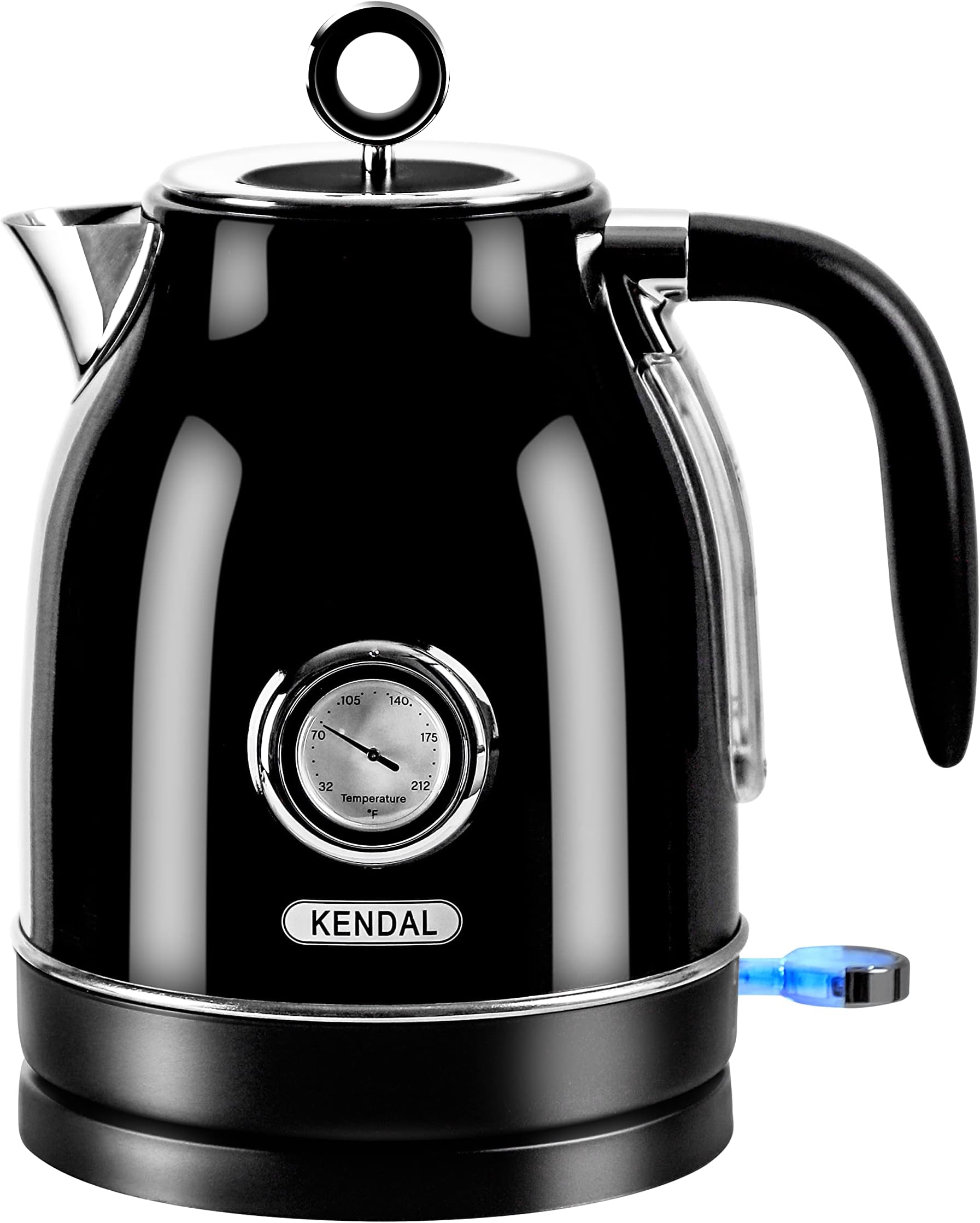 1.7L Stainless Steel Electric Water Kettle Boiler with Thermometer, Temperature Gauge and Auto Shut Off, 1500W Hot Water Heater with Boil Dry Protection, Black
