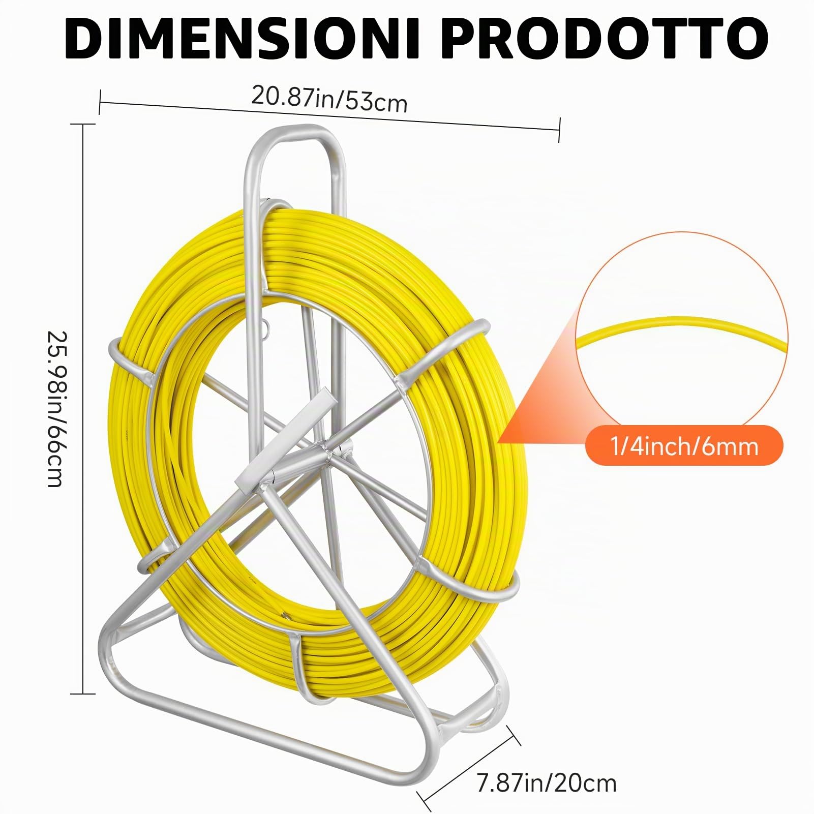 Sonda Passacavi, Sonda Elettricista 6mm 150m, Spirale Retrattile 150m, Molla Elettricista, Contenitori in Plastica per Lavori Elettrici Telecomunicazioni Cablaggio Dati