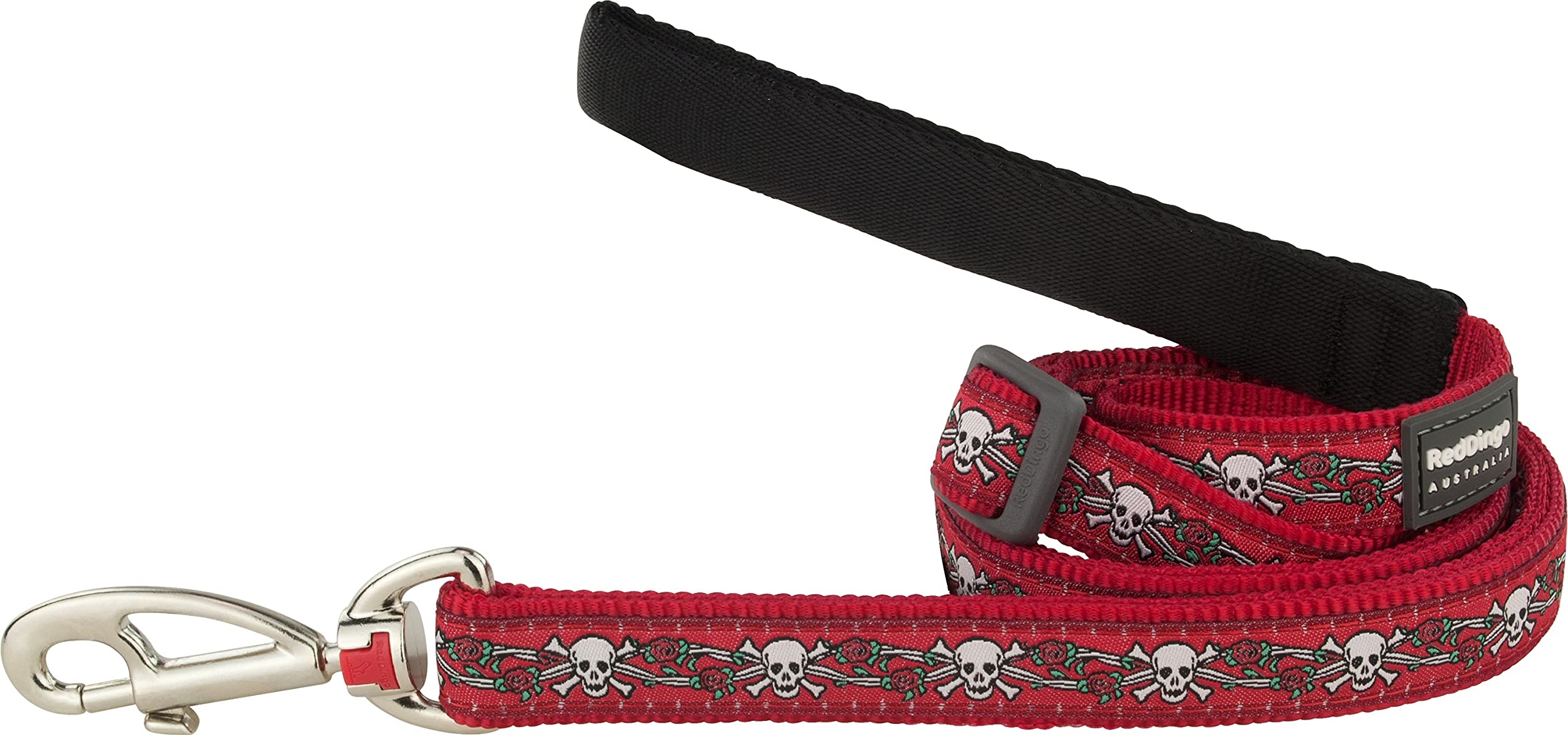 Red Dingo Pet Leash, Skull & Roses Red, 15mm