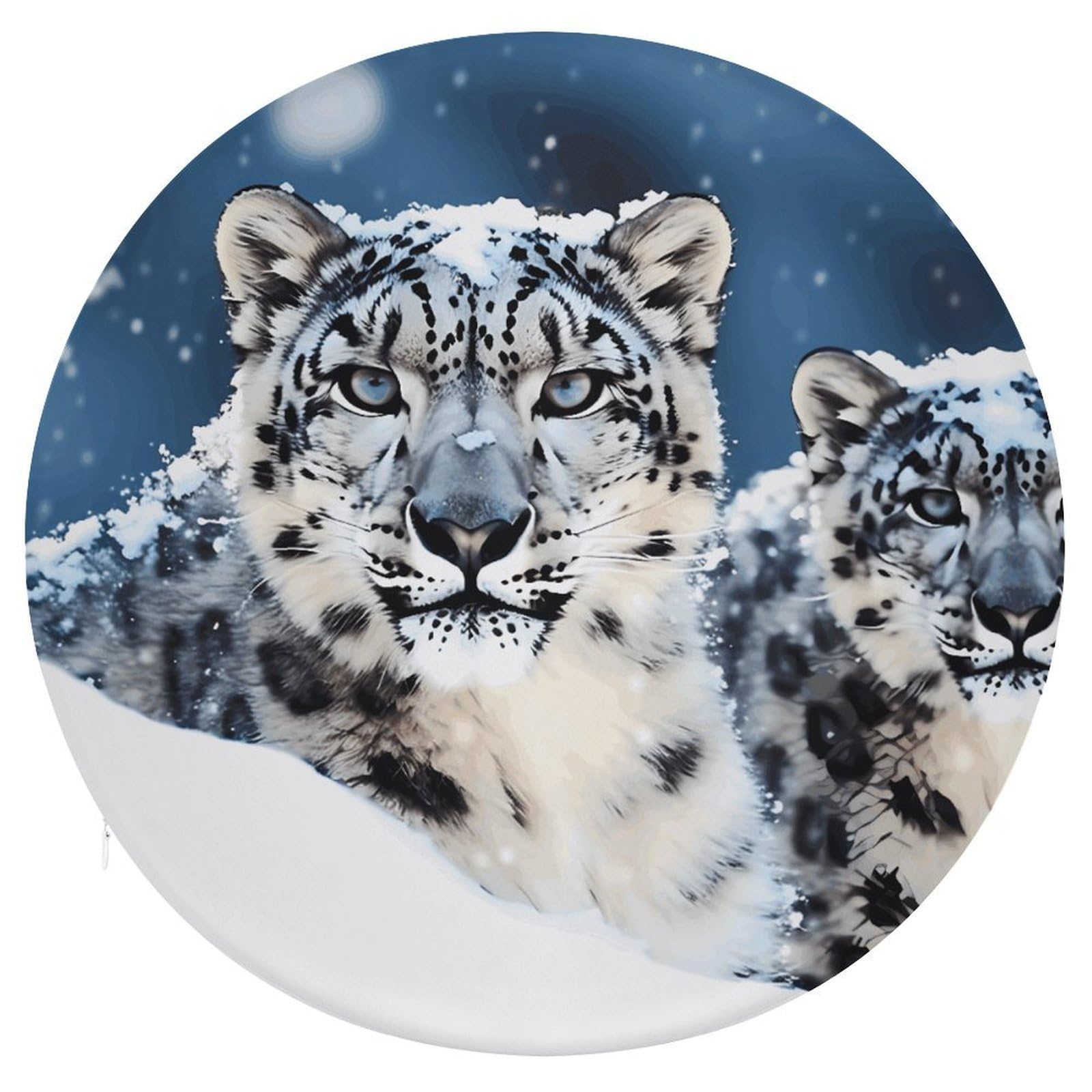 LZQPOEAS Blue Eyed Snow Leopard Round Chair Cushion 15 Inch, Detachable Memory Foam Seat Cushion,Circle Stool Cushion, Soft Round Chair Pad with Removable Cover