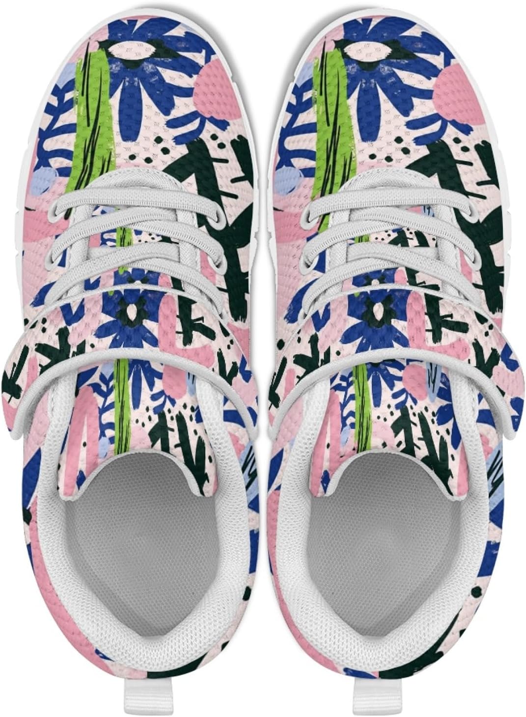Colorful Lightweight Girls Running Shoes with Hook and Loops Breathable Safe Walking Bowling Shoes Lace Up Soft Materials Sneakers for Kids Indoor Daily Casual Stitch Sneakers for Girls
